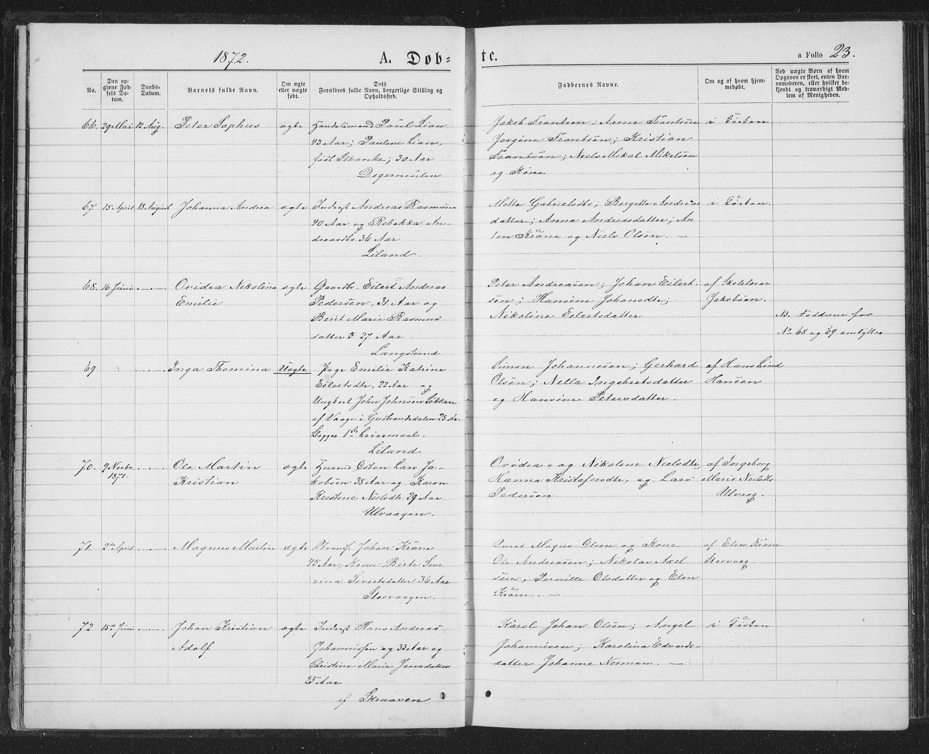 Ministerialprotokoller, klokkerbøker og fødselsregistre - Nordland, SAT/A-1459/874/L1074: Parish register (copy) no. 874C03, 1870-1876, p. 23