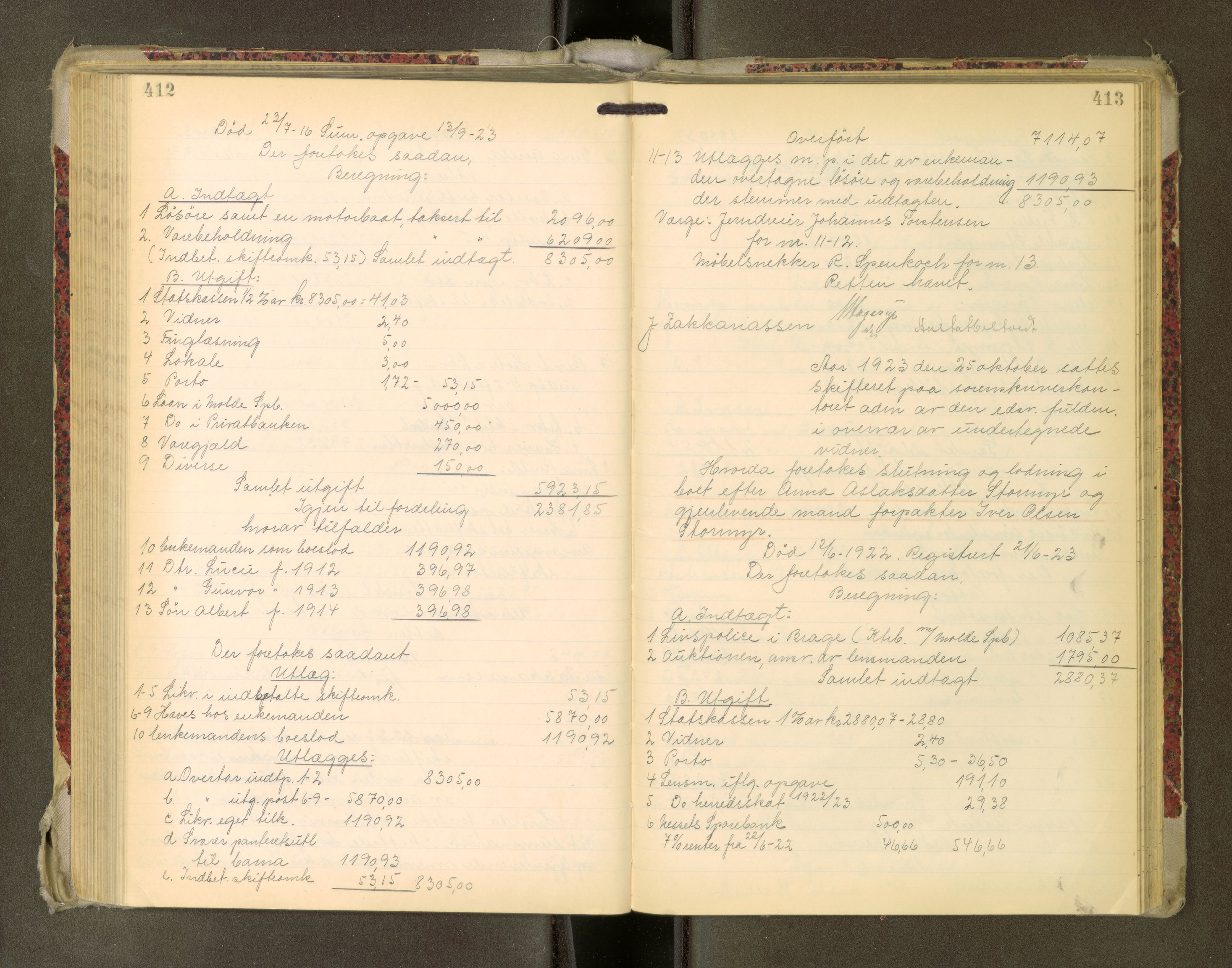 Romsdal sorenskriveri, AV/SAT-A-4149/1/3/3A/L0022: Skifteutlodnings Protokoll, 1920-1924, p. 412-413