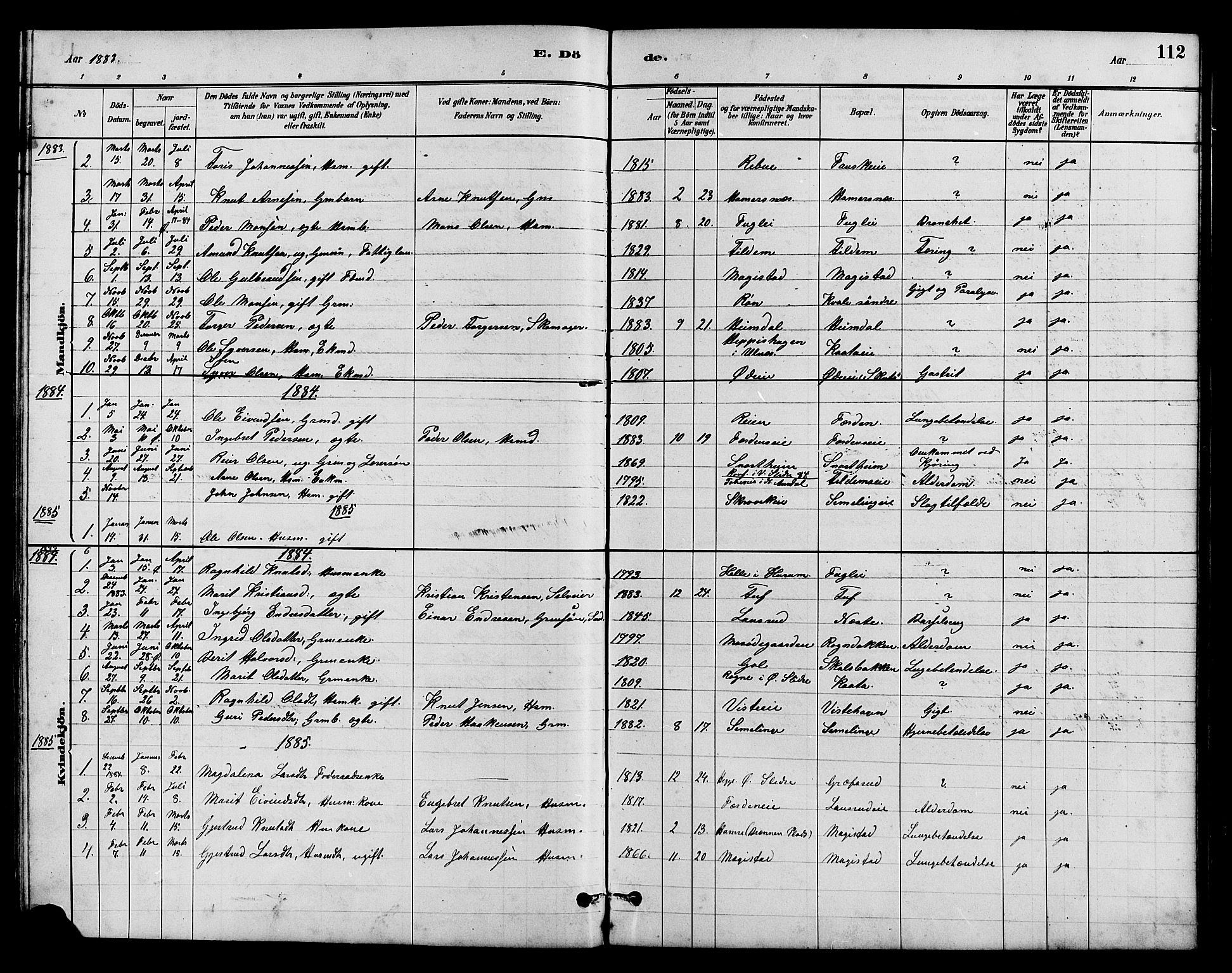 Vestre Slidre prestekontor, SAH/PREST-136/H/Ha/Hab/L0005: Parish register (copy) no. 5, 1881-1913, p. 112