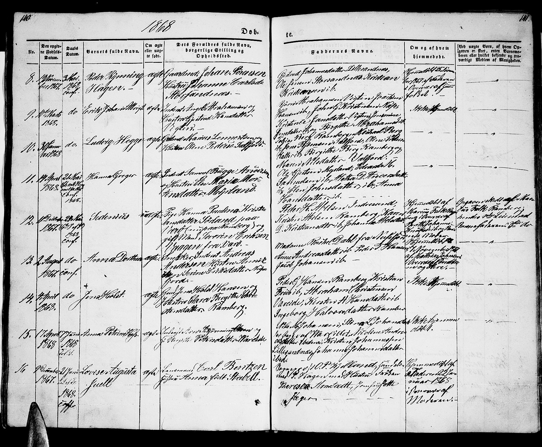 Ministerialprotokoller, klokkerbøker og fødselsregistre - Nordland, AV/SAT-A-1459/885/L1212: Parish register (copy) no. 885C01, 1847-1873, p. 140-141