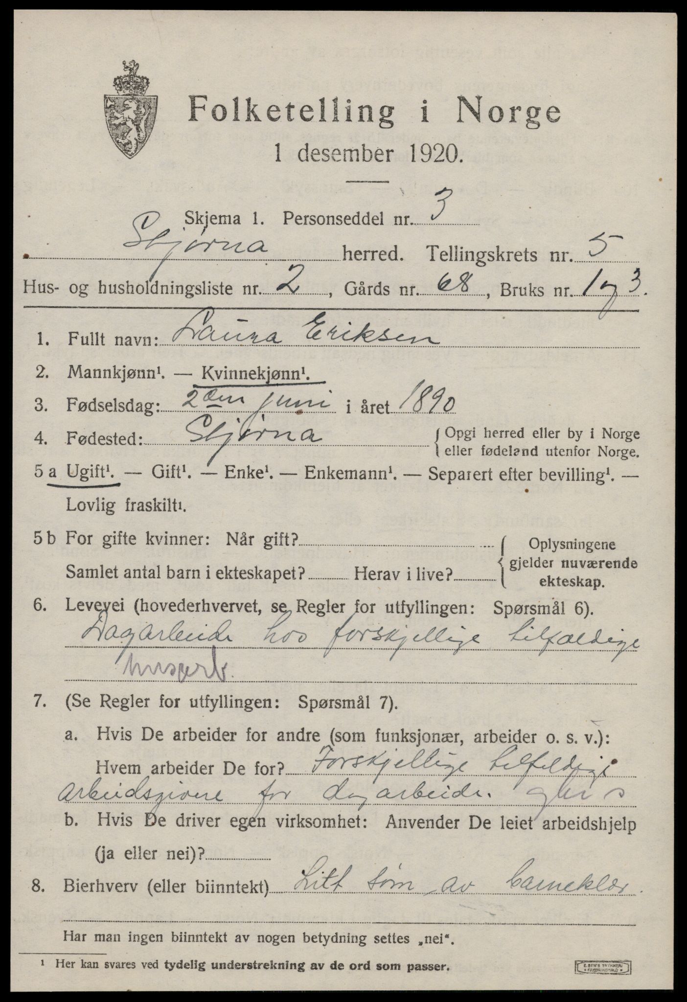 SAT, 1920 census for Stjørna, 1920, p. 3840