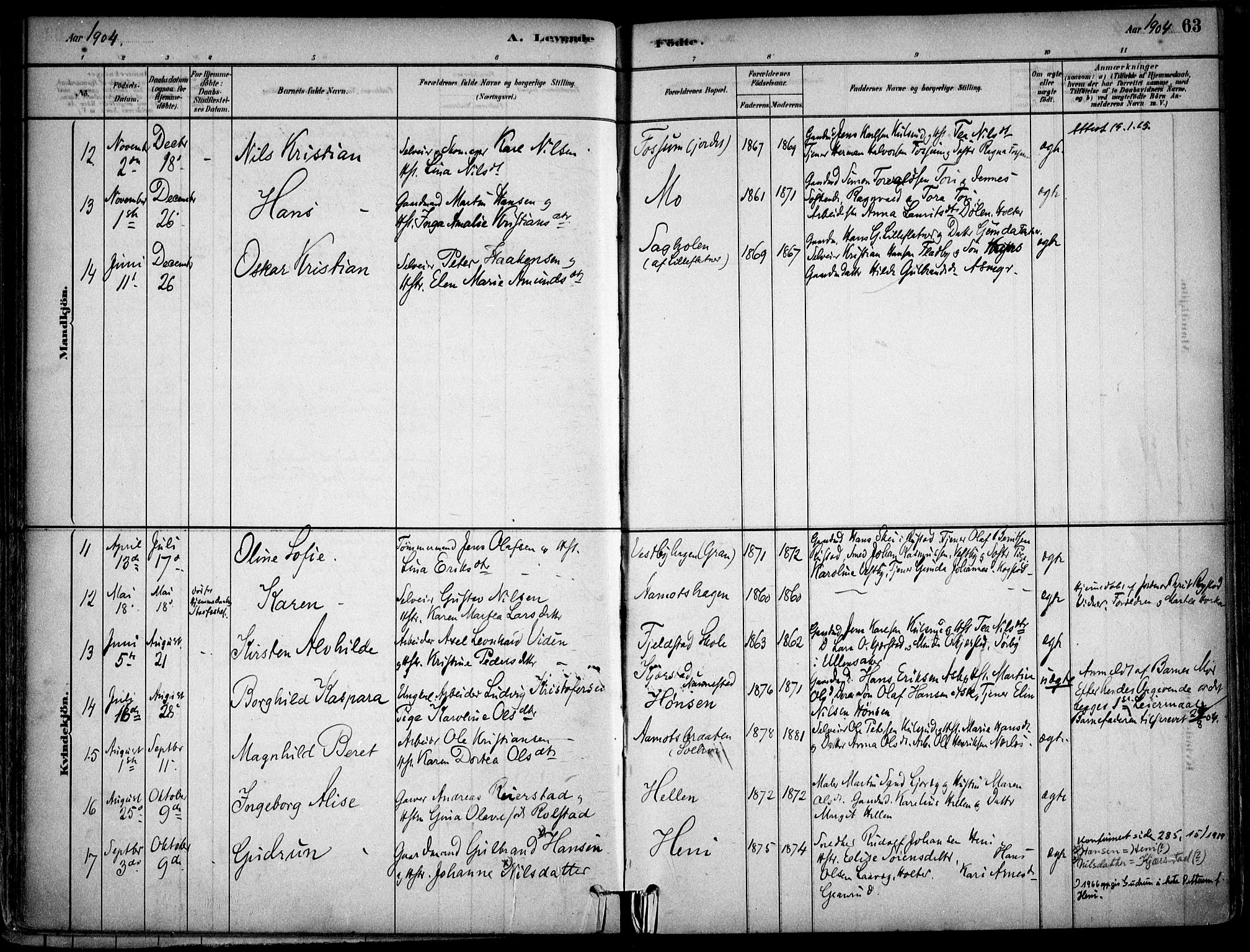 Gjerdrum prestekontor Kirkebøker, AV/SAO-A-10412b/F/Fb/L0001: Parish register (official) no. II 1, 1881-1921, p. 63