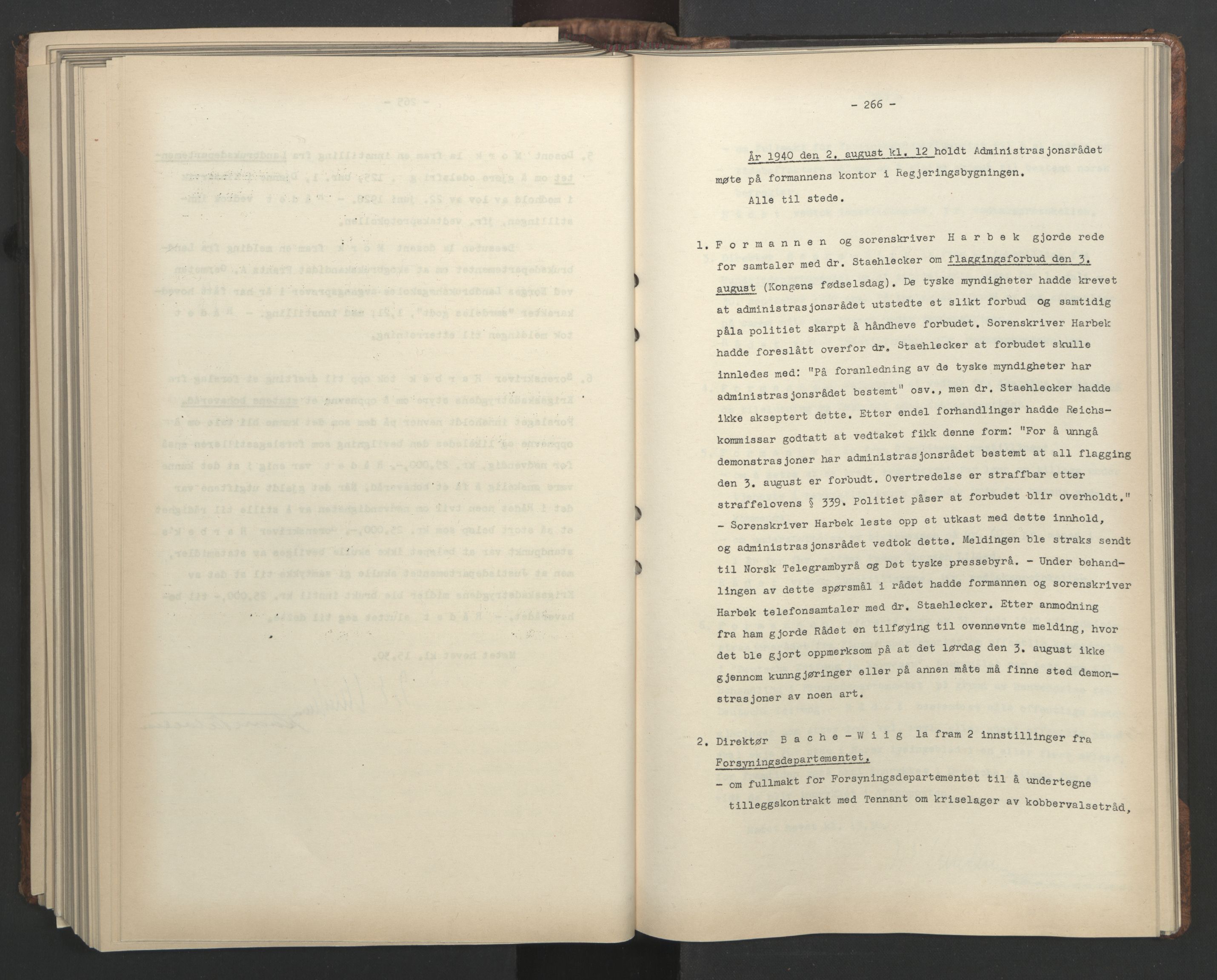 Administrasjonsrådet, RA/S-1004/A/L0001: Møteprotokoll med tillegg 15/4-25/9, 1940, p. 266