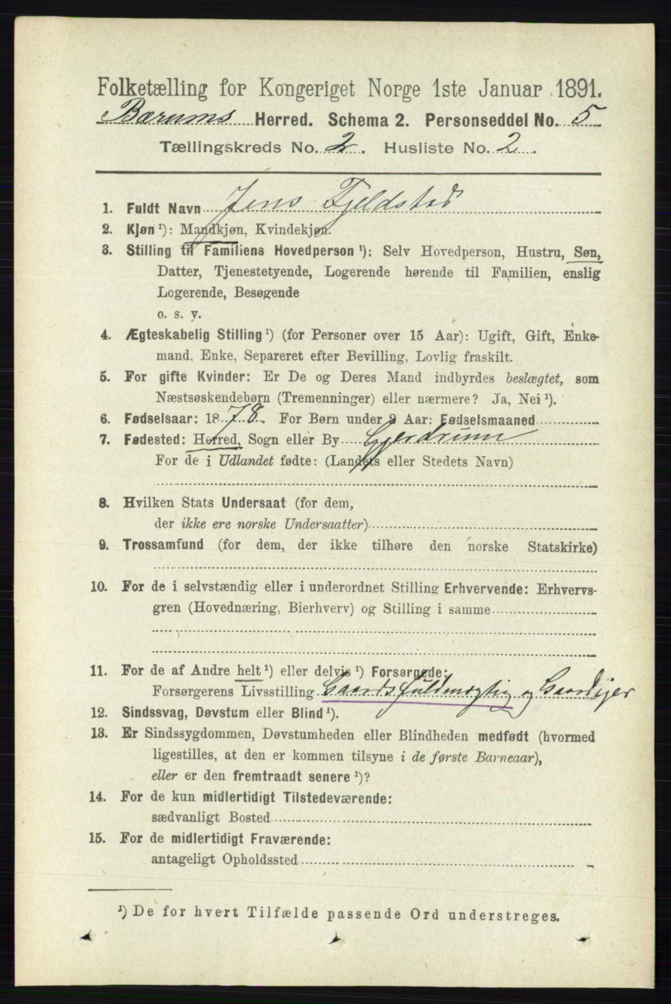 RA, 1891 census for 0219 Bærum, 1891, p. 1086