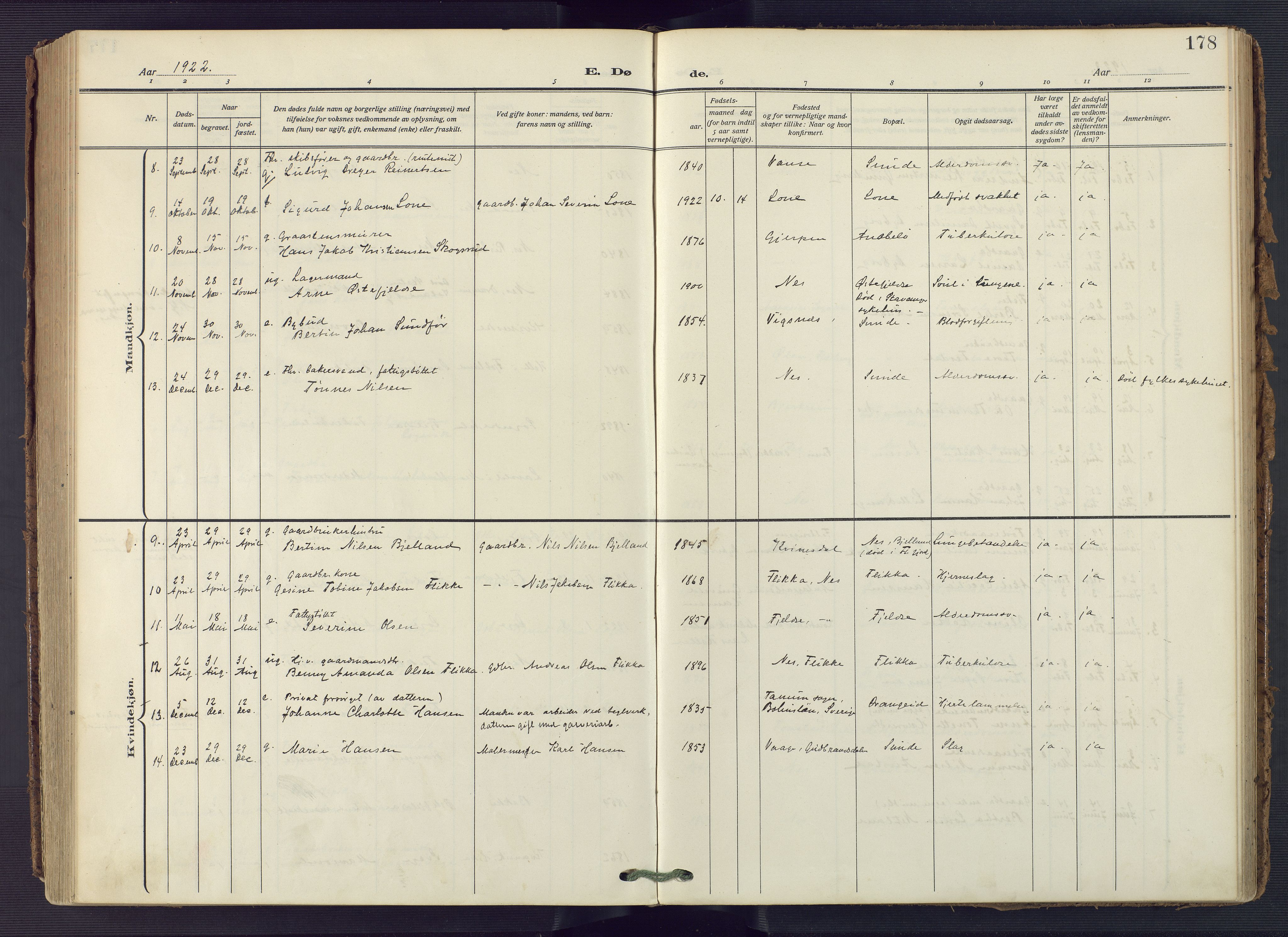 Flekkefjord sokneprestkontor, AV/SAK-1111-0012/F/Fa/Fac/L0010: Parish register (official) no. A 10, 1910-1927, p. 178