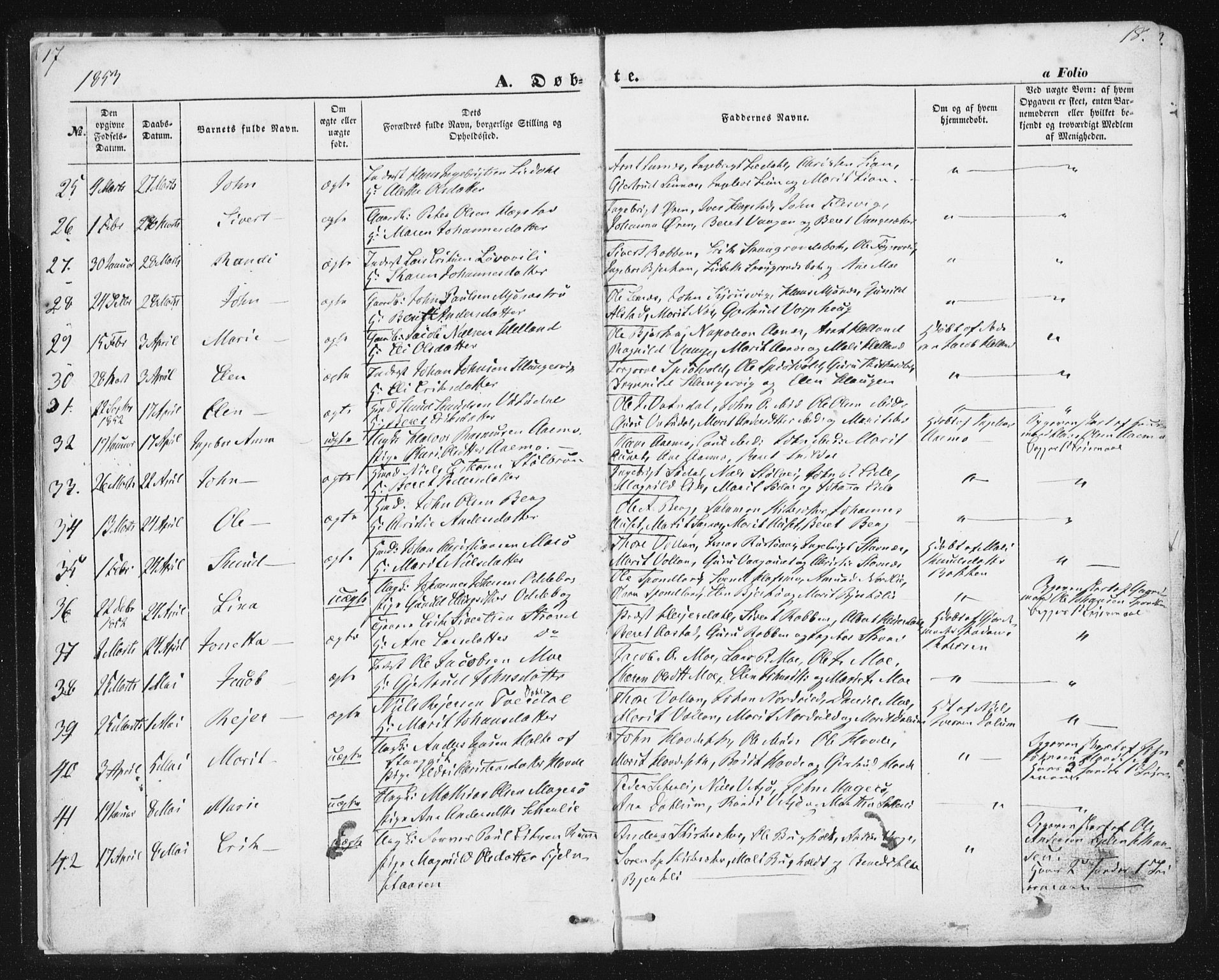 Ministerialprotokoller, klokkerbøker og fødselsregistre - Sør-Trøndelag, AV/SAT-A-1456/630/L0494: Parish register (official) no. 630A07, 1852-1868, p. 17-18