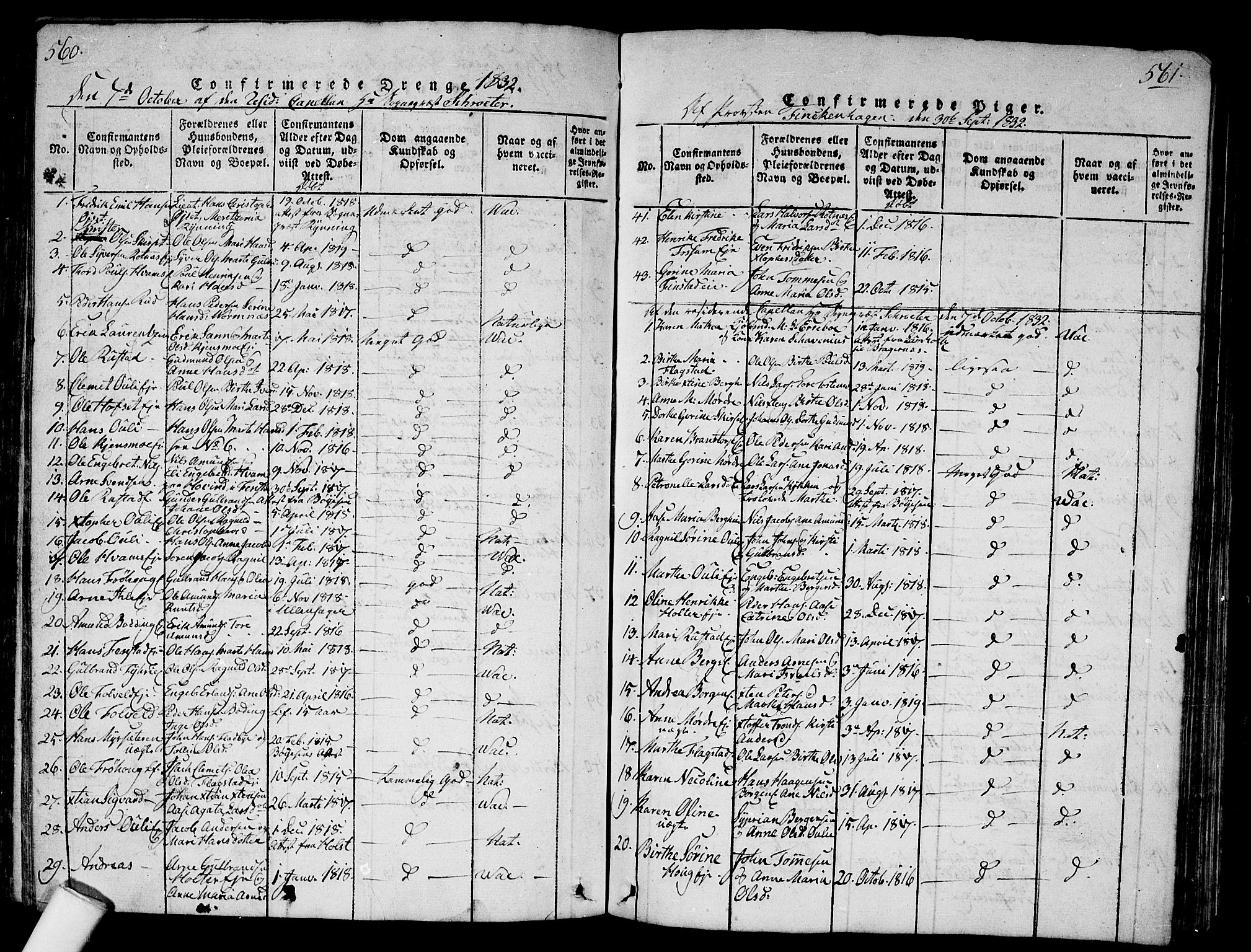 Nes prestekontor Kirkebøker, AV/SAO-A-10410/G/Ga/L0001: Parish register (copy) no. I 1, 1815-1835, p. 560-561