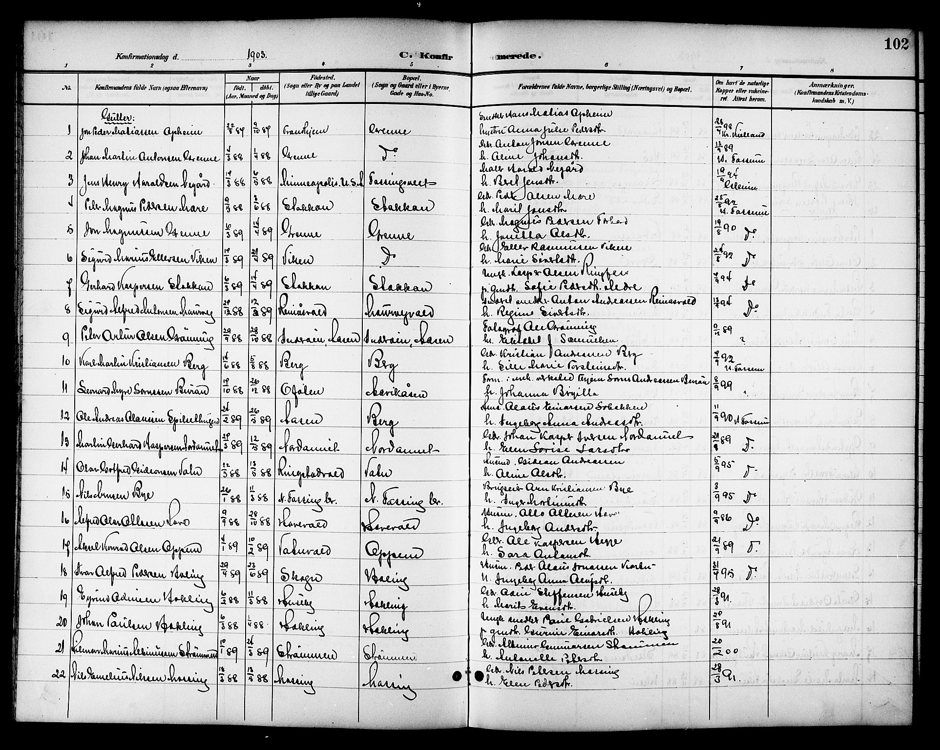 Ministerialprotokoller, klokkerbøker og fødselsregistre - Nord-Trøndelag, SAT/A-1458/714/L0135: Parish register (copy) no. 714C04, 1899-1918, p. 102