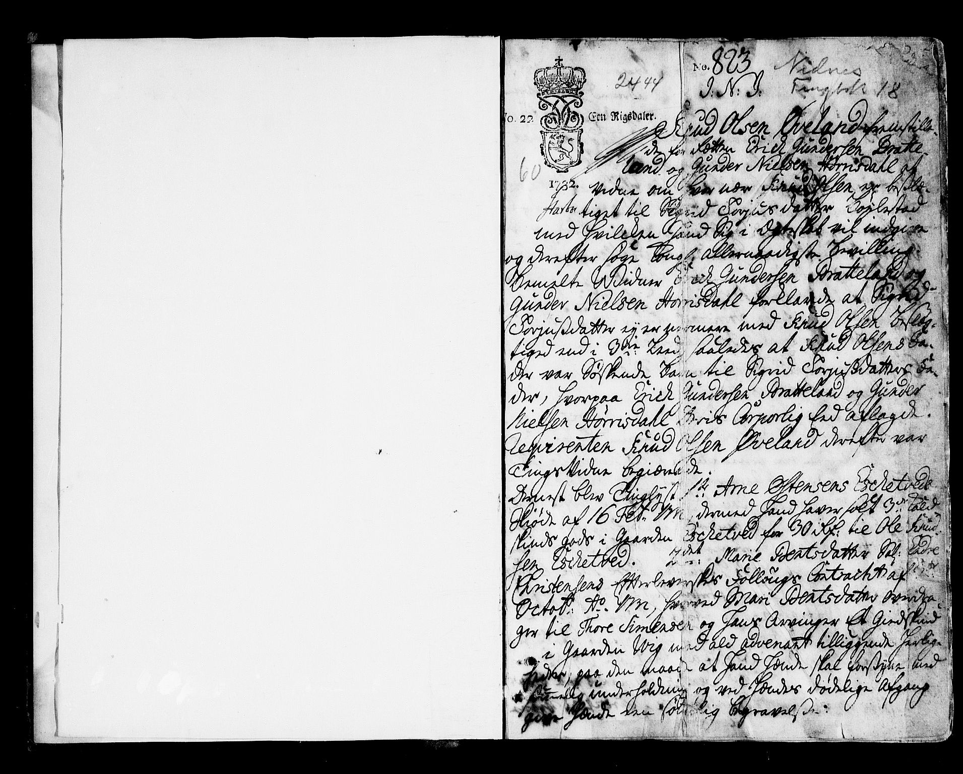 Nedenes sorenskriveri før 1824, AV/SAK-1221-0007/F/Fa/L0023: Tingbok med register nr 18, 1732-1736, p. 0b-1a