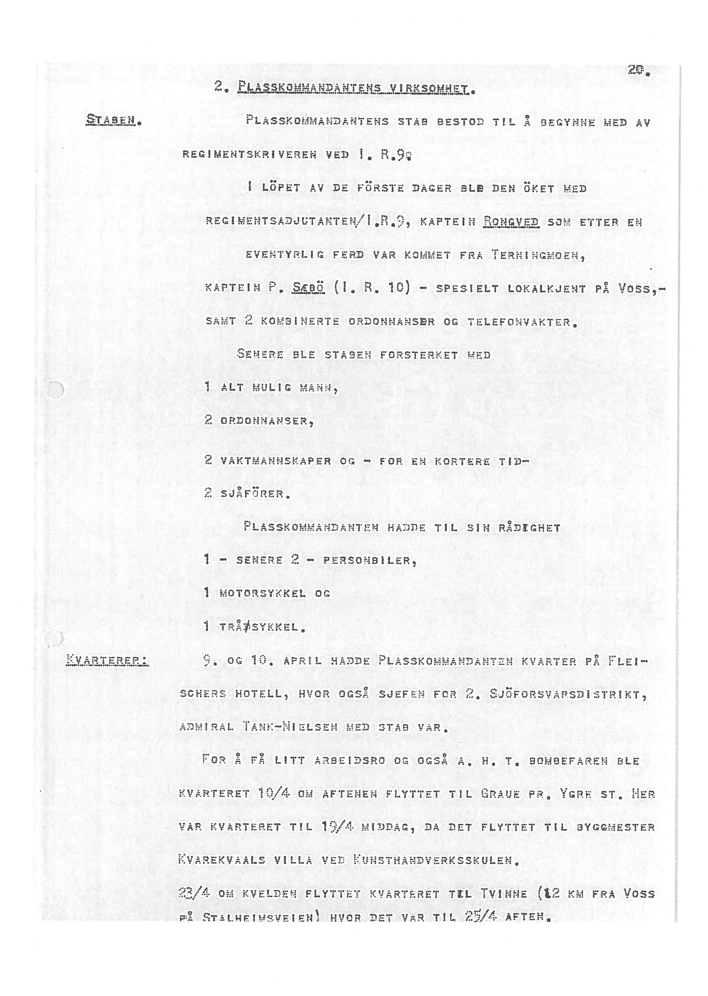 Oberst Sverre Blom - manuskript til krigshistorie, SAB/-/F/L0001: Manuskript "Krigens historie - operasjonene til lands på Vestlandet 1940" av oberst Sverre Blom, 1940, p. 20