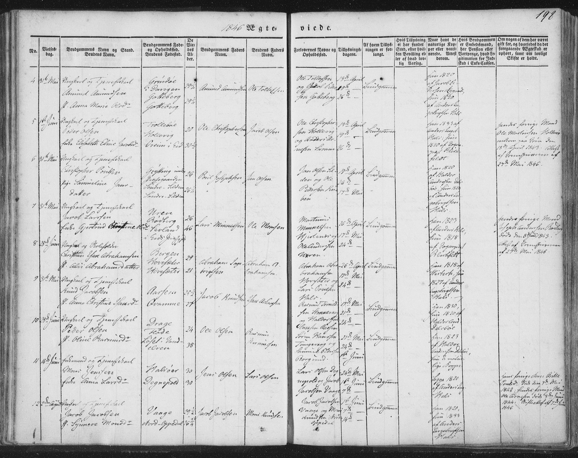 Selje sokneprestembete, SAB/A-99938/H/Ha/Haa/Haaa: Parish register (official) no. A 10, 1844-1858, p. 198