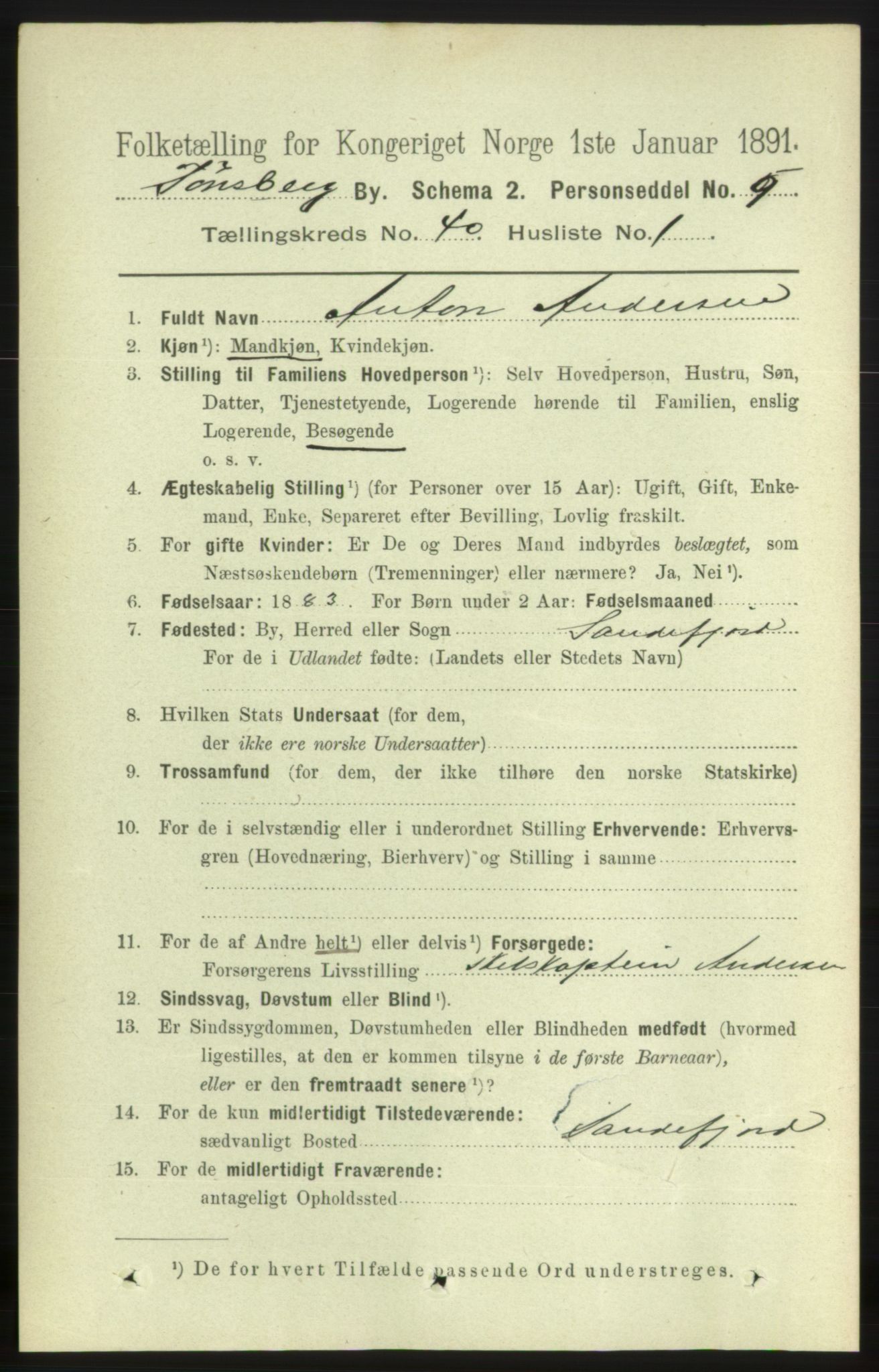 RA, 1891 census for 0705 Tønsberg, 1891, p. 8618