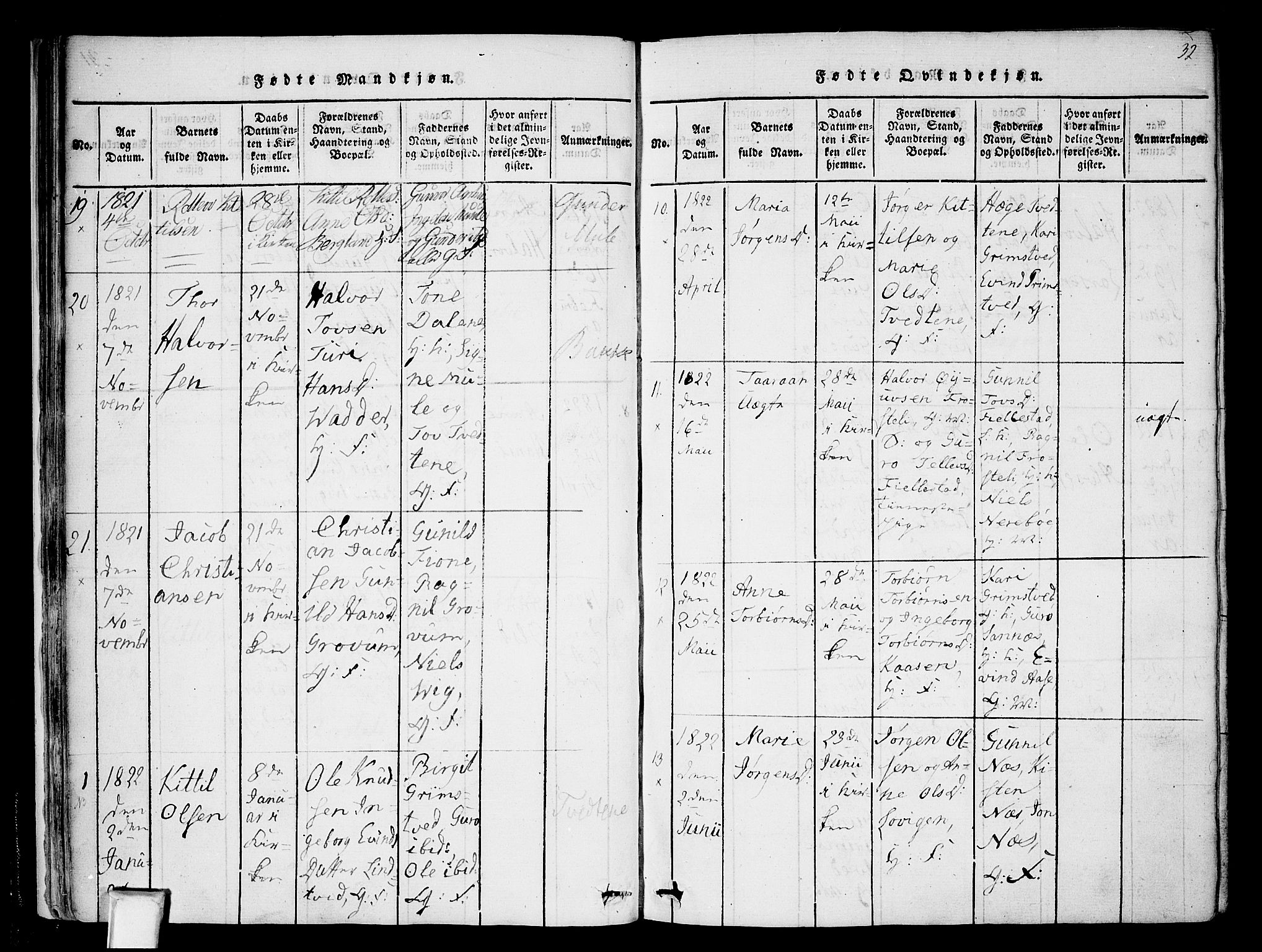 Nissedal kirkebøker, SAKO/A-288/F/Fa/L0002: Parish register (official) no. I 2, 1814-1845, p. 32