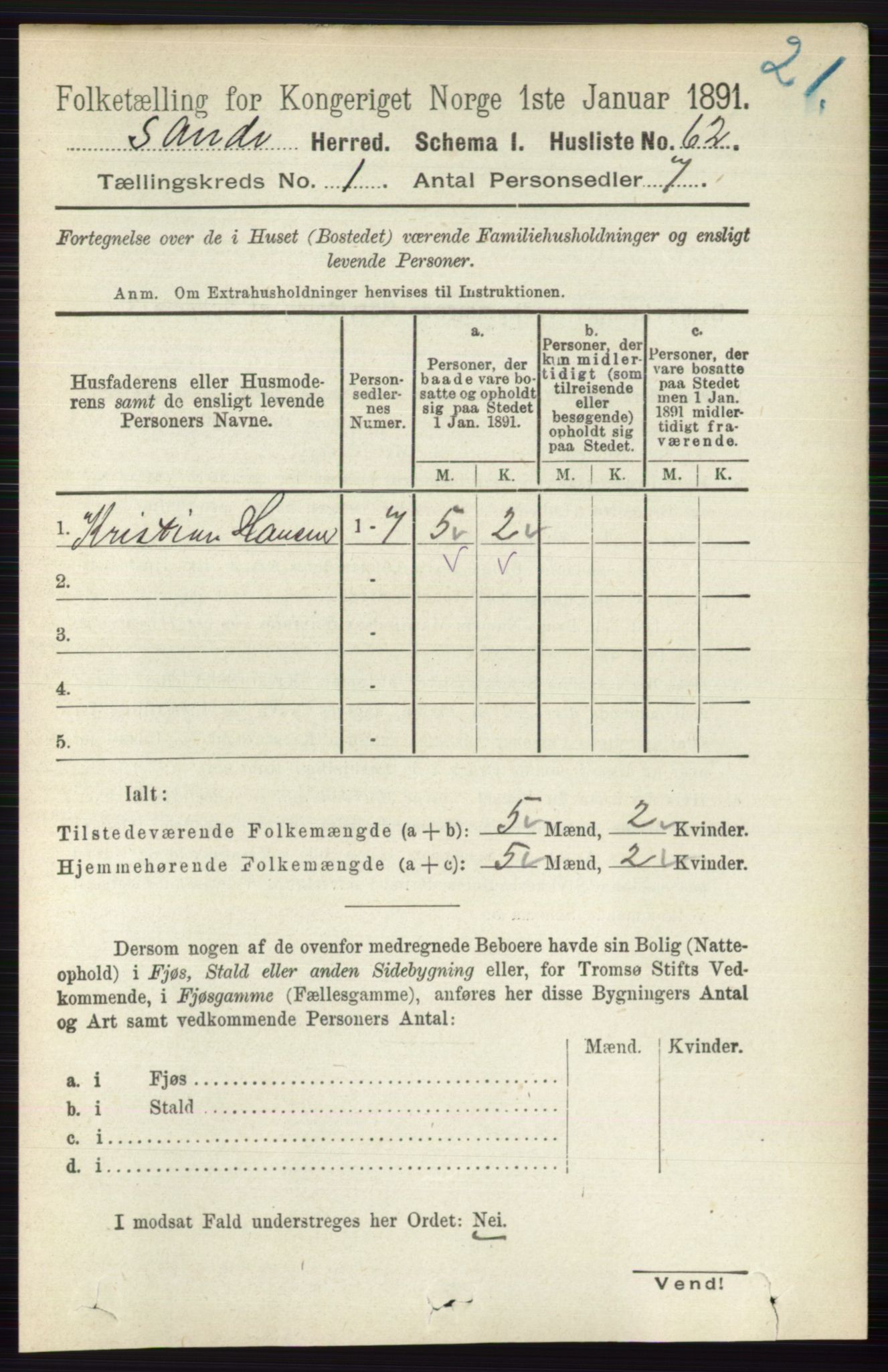 RA, 1891 census for 0713 Sande, 1891, p. 88