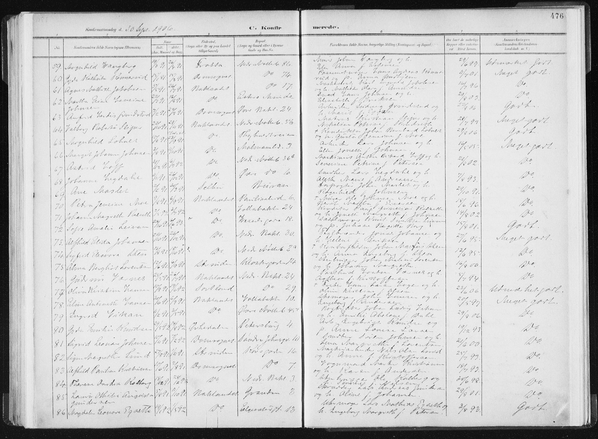 Ministerialprotokoller, klokkerbøker og fødselsregistre - Sør-Trøndelag, AV/SAT-A-1456/604/L0200: Parish register (official) no. 604A20II, 1901-1908, p. 476