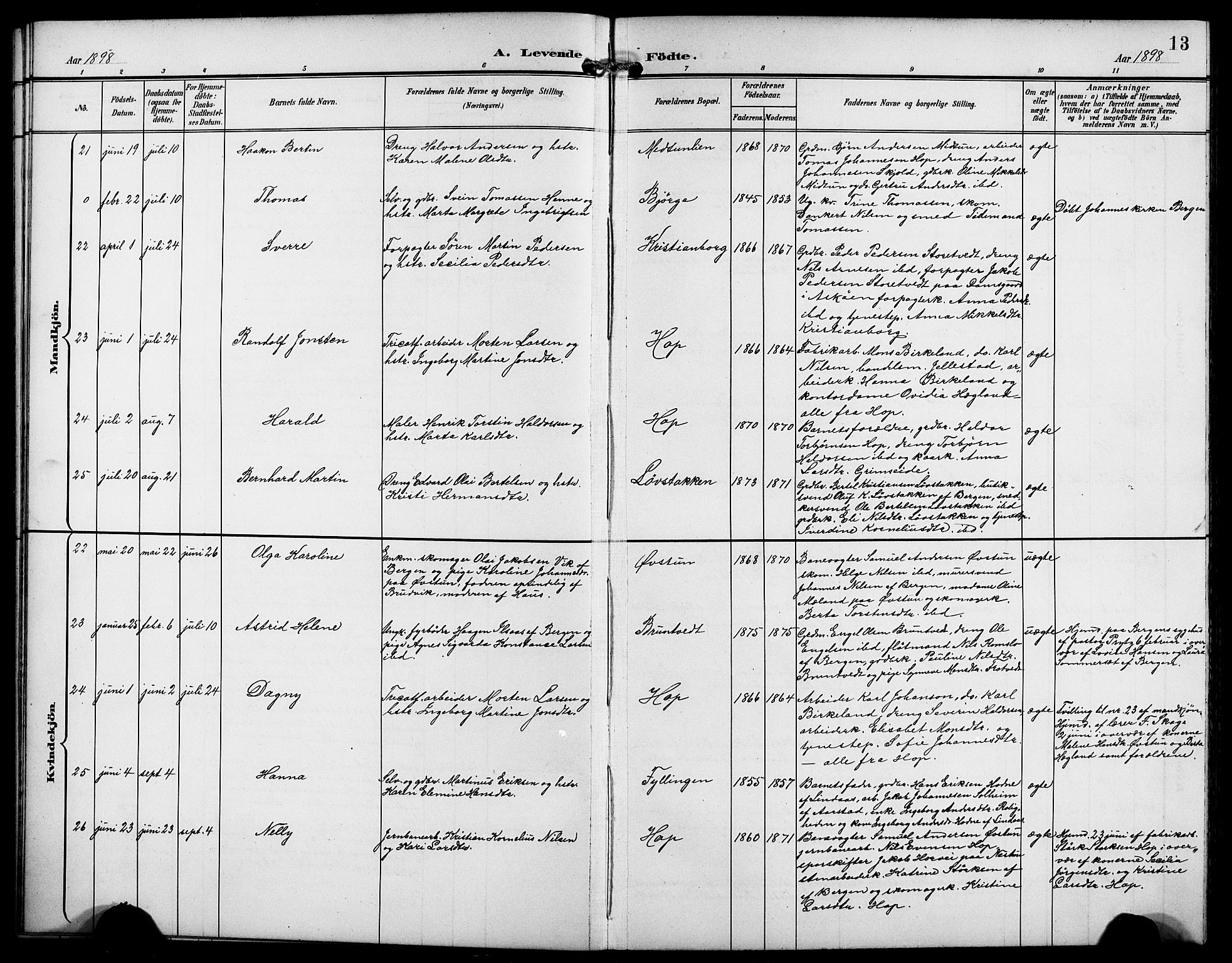 Birkeland Sokneprestembete, AV/SAB-A-74601/H/Hab: Parish register (copy) no. A 5, 1897-1905, p. 13