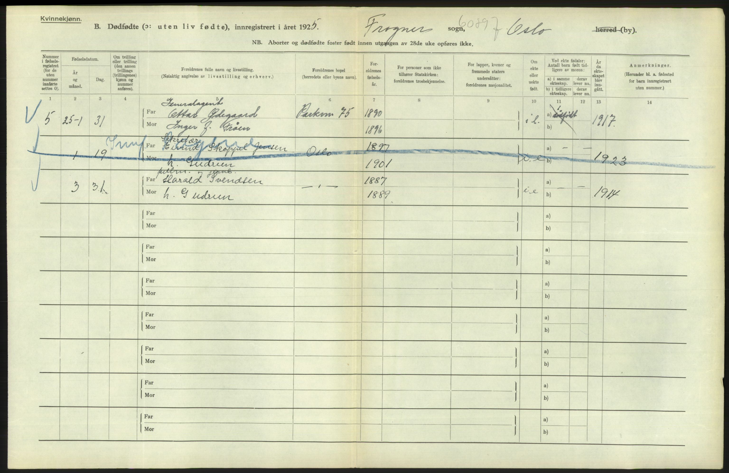 Statistisk sentralbyrå, Sosiodemografiske emner, Befolkning, AV/RA-S-2228/D/Df/Dfc/Dfce/L0010: Oslo: Døde kvinner, dødfødte, 1925, p. 46