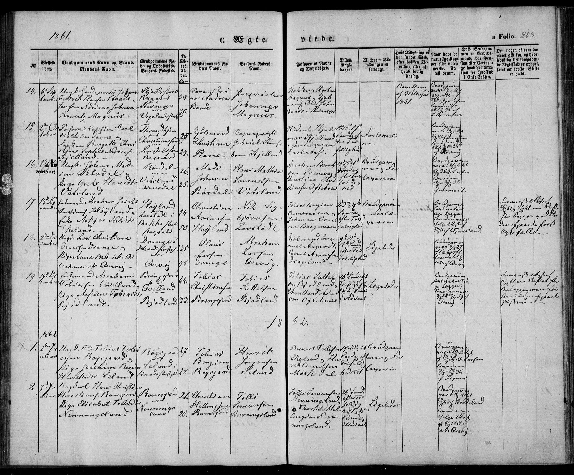 Lyngdal sokneprestkontor, SAK/1111-0029/F/Fa/Fac/L0009: Parish register (official) no. A 9, 1852-1864, p. 203