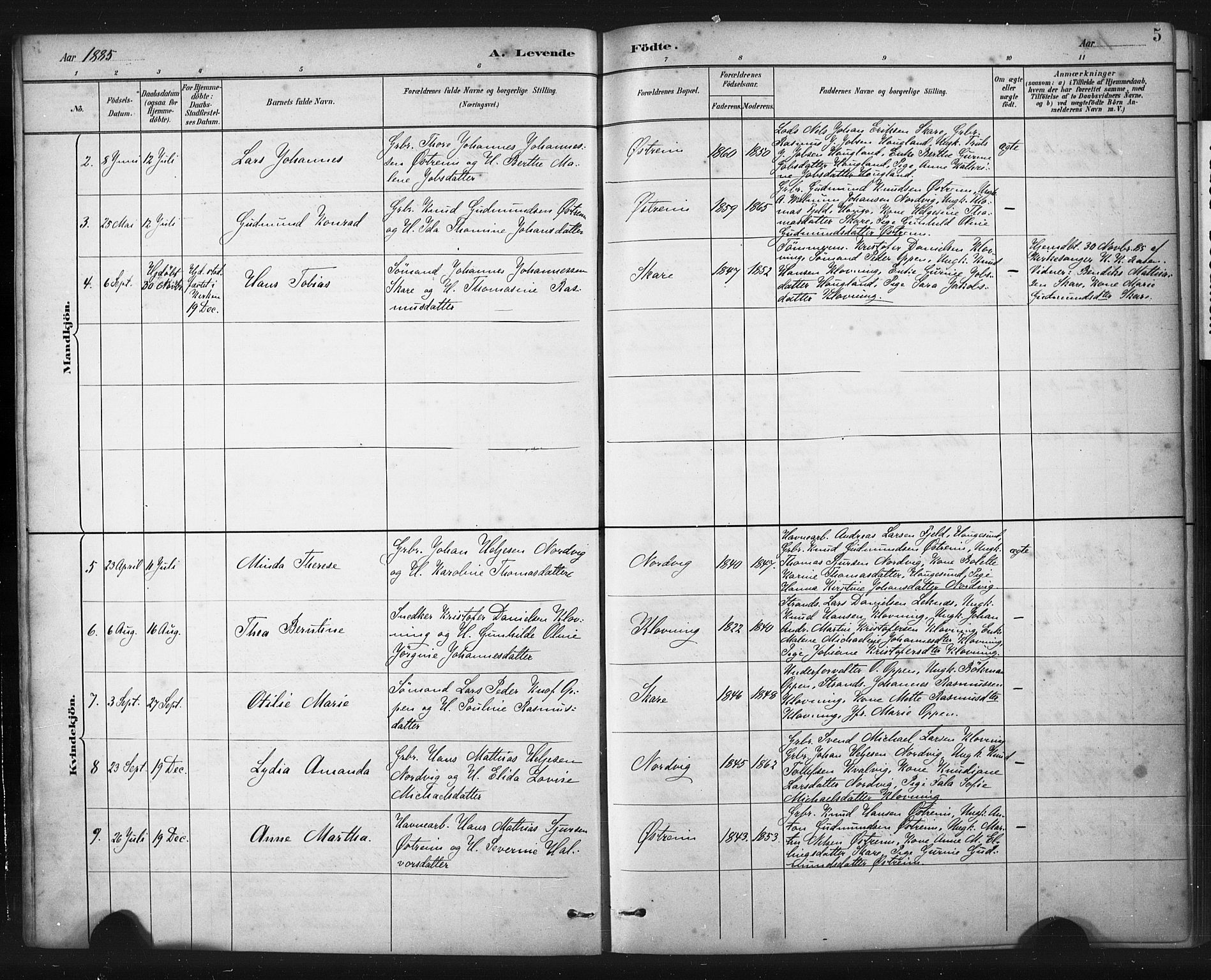 Torvastad sokneprestkontor, AV/SAST-A -101857/H/Ha/Haa/L0016: Parish register (official) no. A 15, 1883-1903, p. 5
