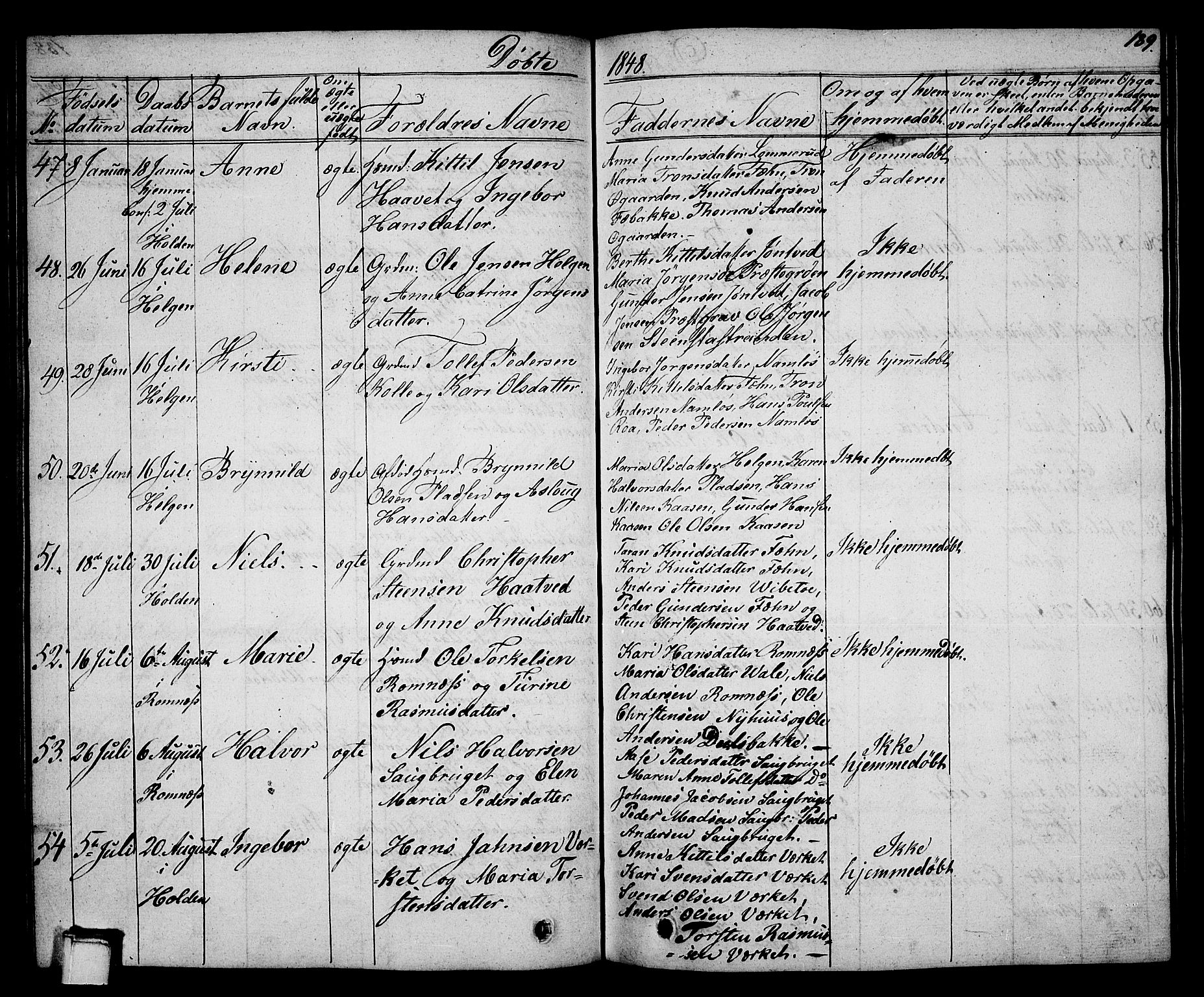 Holla kirkebøker, AV/SAKO-A-272/G/Ga/L0002: Parish register (copy) no. I 2, 1830-1848, p. 189