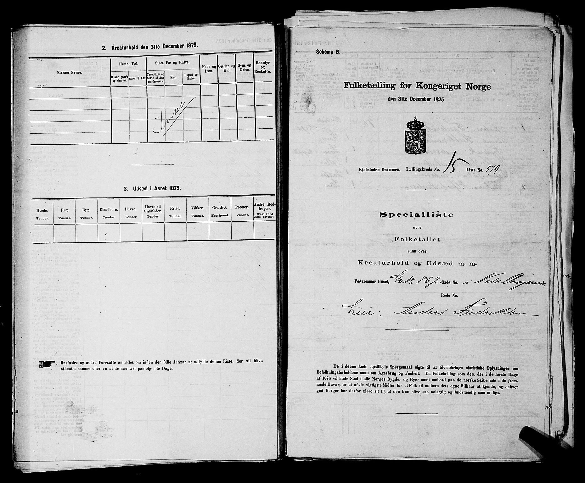 SAKO, 1875 census for 0602 Drammen, 1875, p. 1709