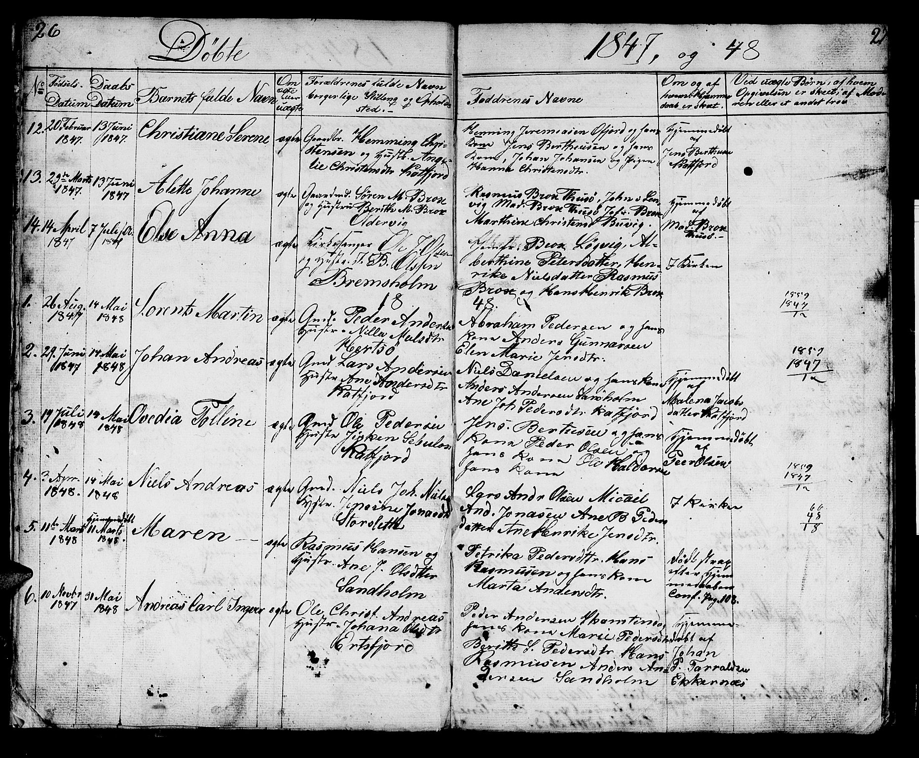 Lenvik sokneprestembete, SATØ/S-1310/H/Ha/Hab/L0018klokker: Parish register (copy) no. 18, 1838-1854, p. 26-27