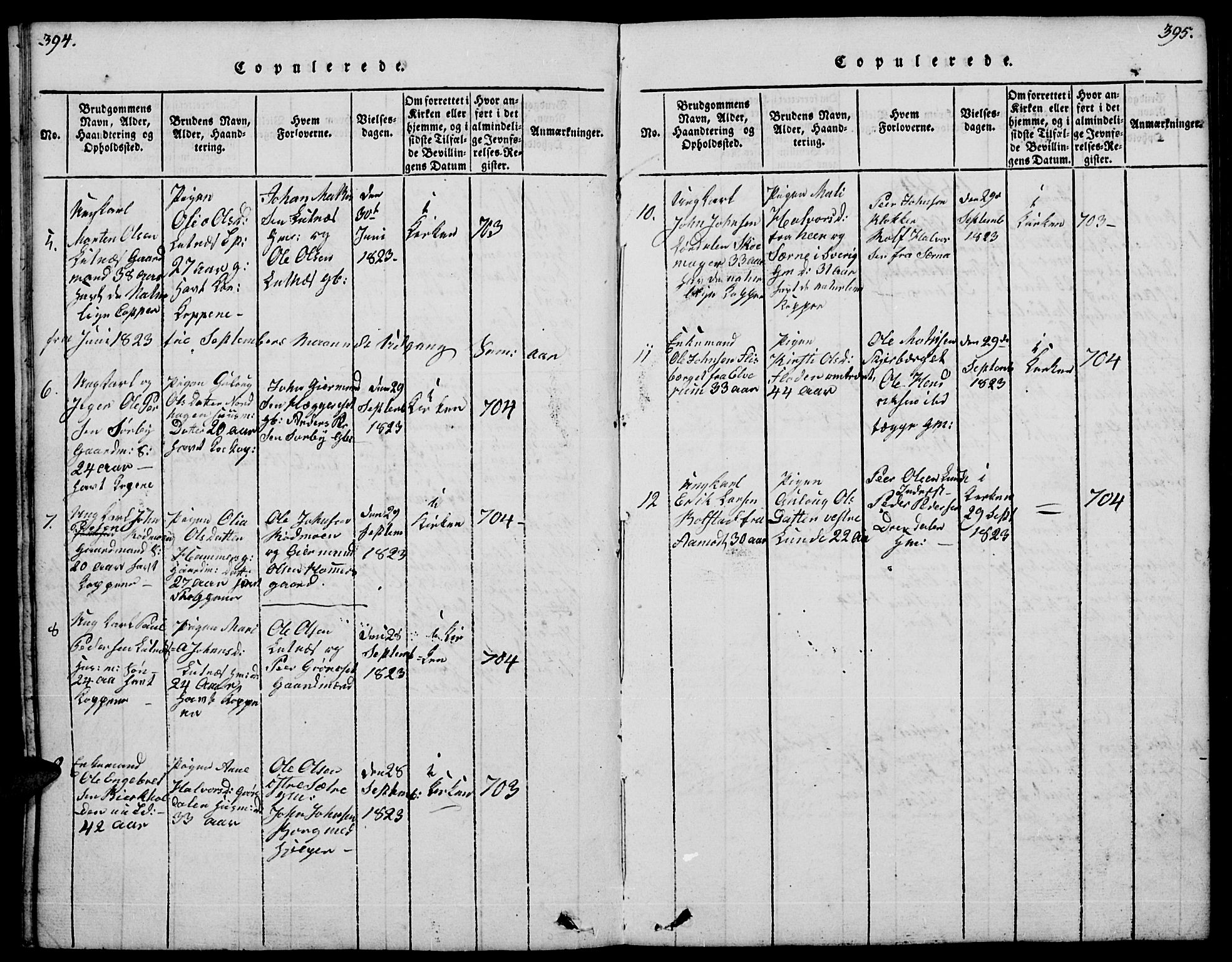 Trysil prestekontor, AV/SAH-PREST-046/H/Ha/Hab/L0004: Parish register (copy) no. 4, 1814-1841, p. 394-395