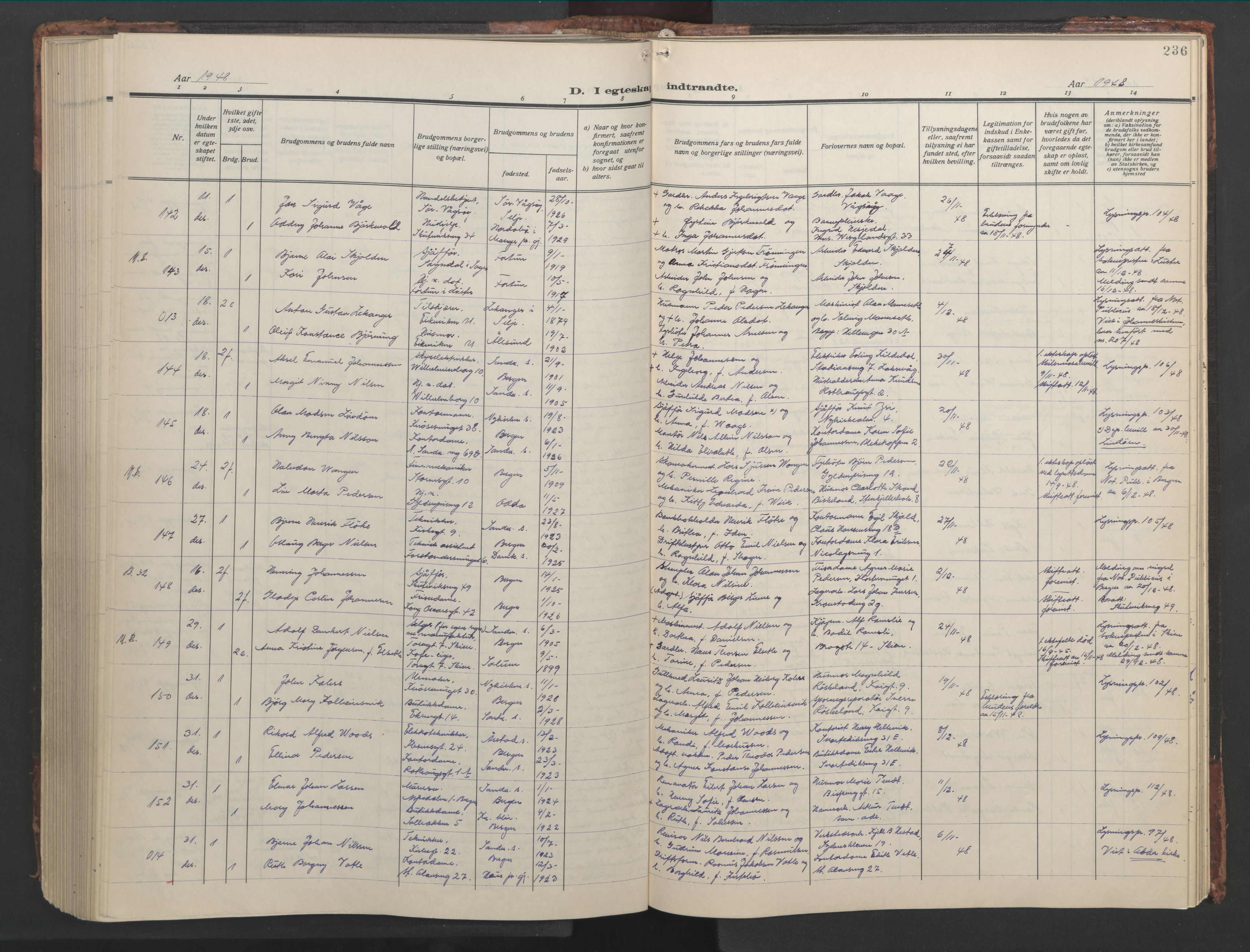 Sandviken Sokneprestembete, SAB/A-77601/H/Hb/L0015: Parish register (copy) no. D 2, 1929-1953, p. 235b-236a