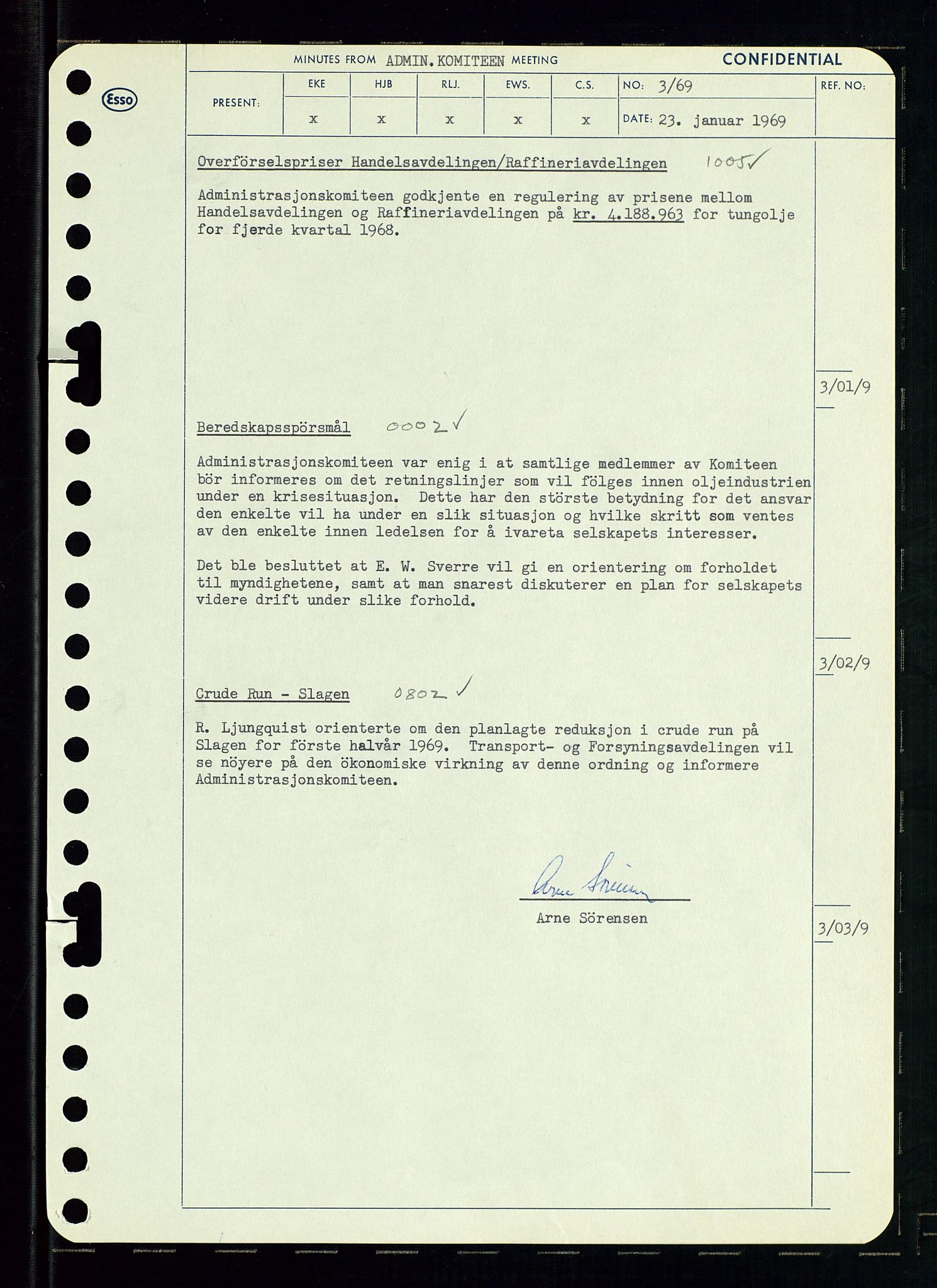 Pa 0982 - Esso Norge A/S, AV/SAST-A-100448/A/Aa/L0003/0001: Den administrerende direksjon Board minutes (styrereferater) og Bedriftforsamlingsprotokoll / Den administrerende direksjon Board minutes (styrereferater), 1969, p. 51