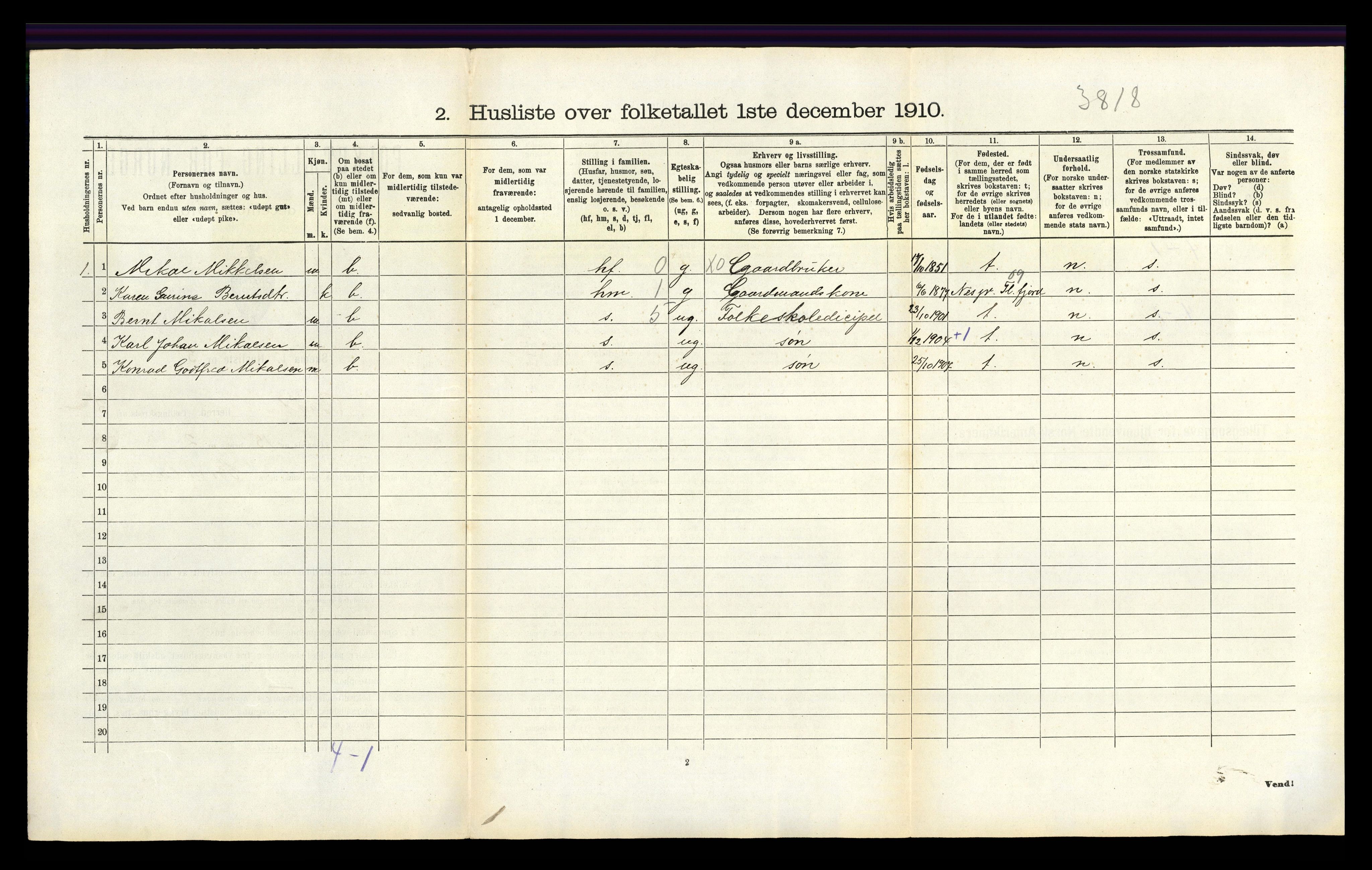 RA, 1910 census for Bakke, 1910, p. 138