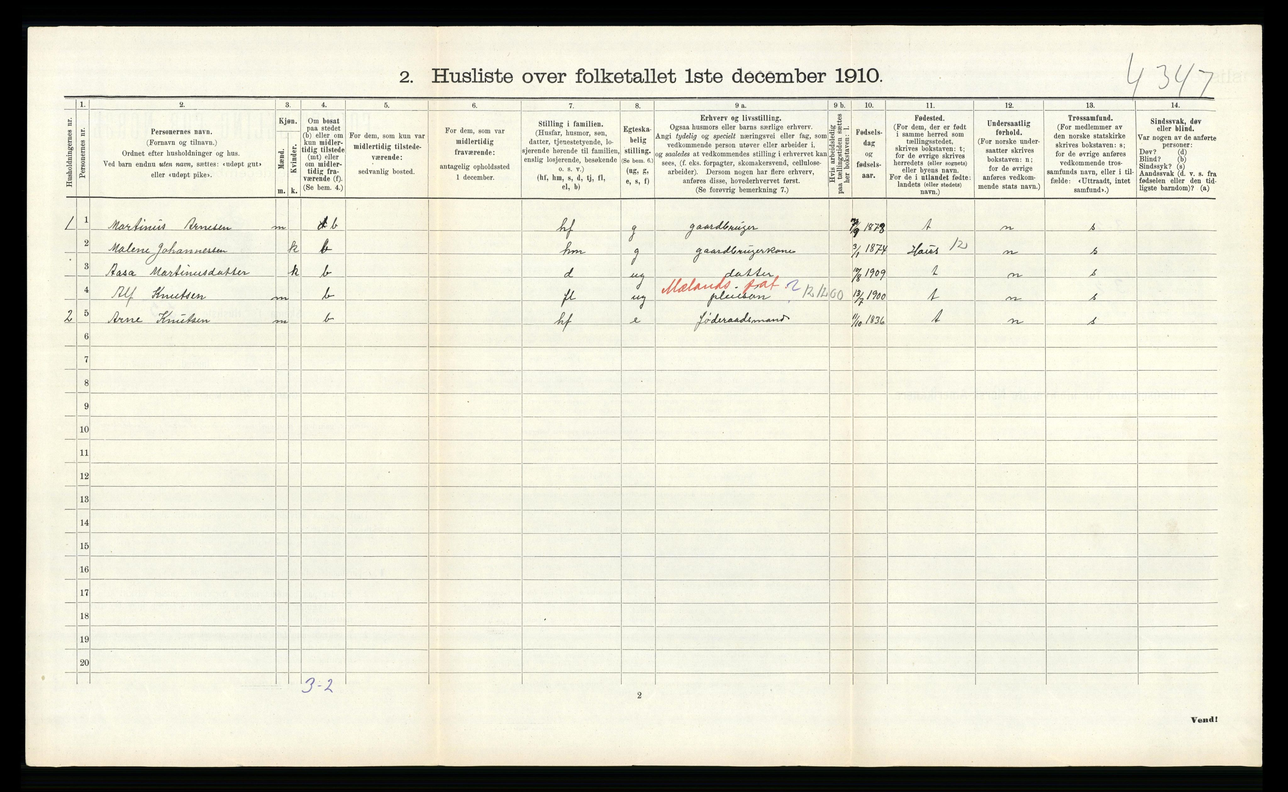 RA, 1910 census for Alversund, 1910, p. 383