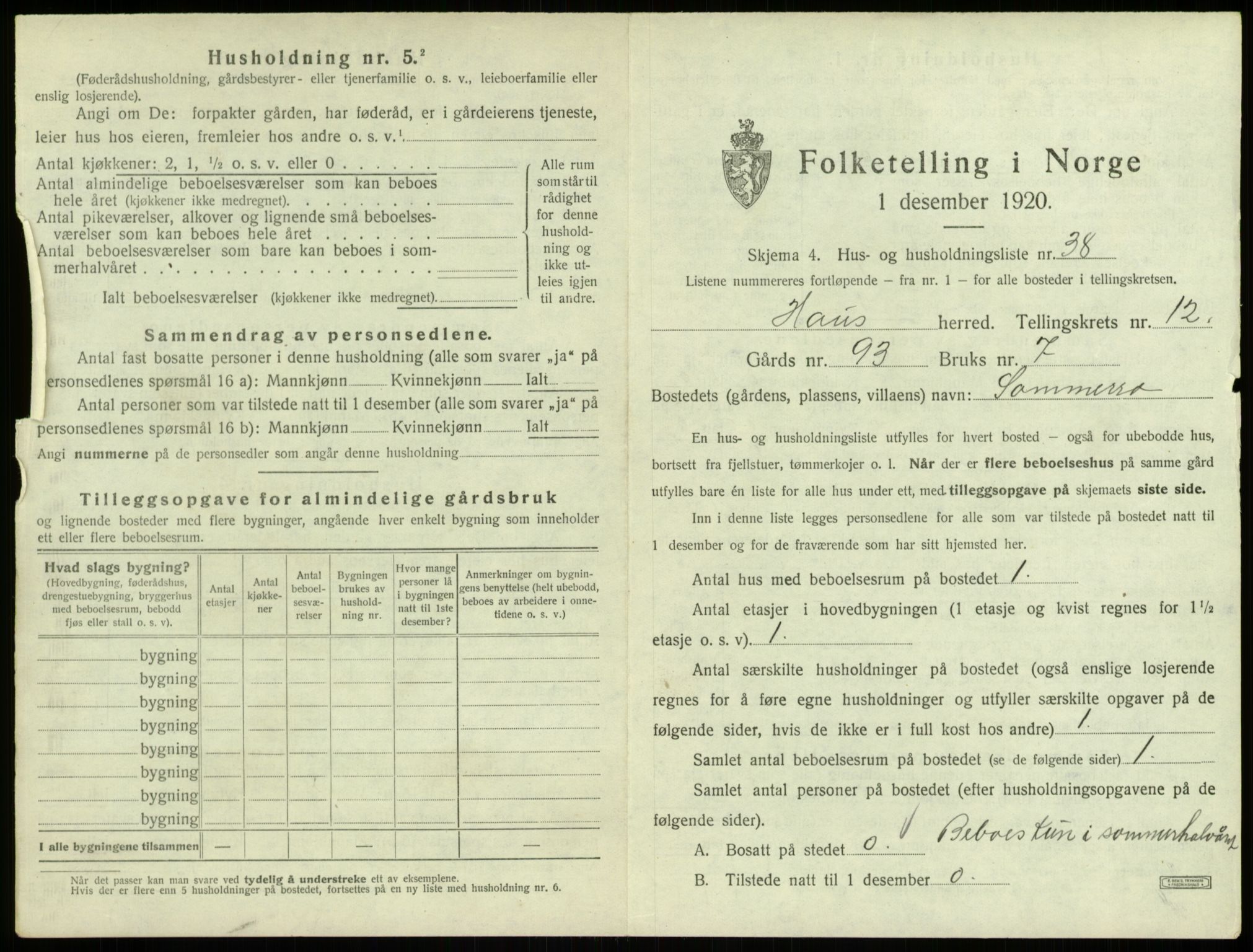 SAB, 1920 census for Haus, 1920, p. 1008