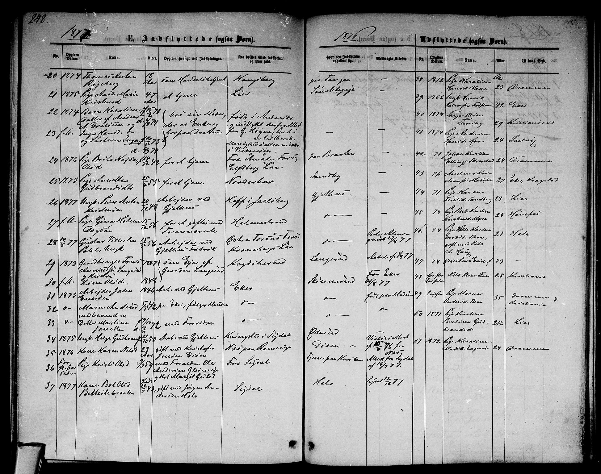 Modum kirkebøker, AV/SAKO-A-234/G/Ga/L0007: Parish register (copy) no. I 7, 1869-1878, p. 242