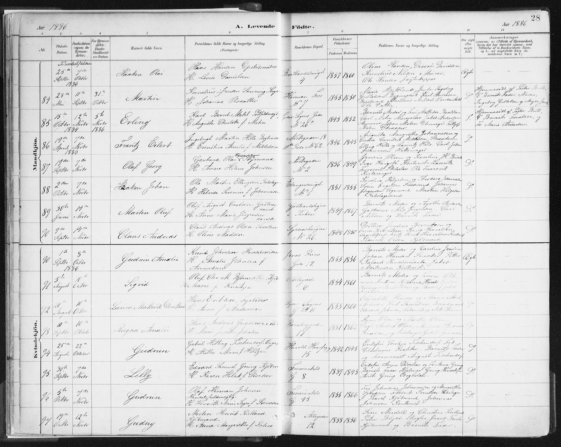 Johanneskirken sokneprestembete, AV/SAB-A-76001/H/Haa/L0001: Parish register (official) no. A 1, 1885-1900, p. 28