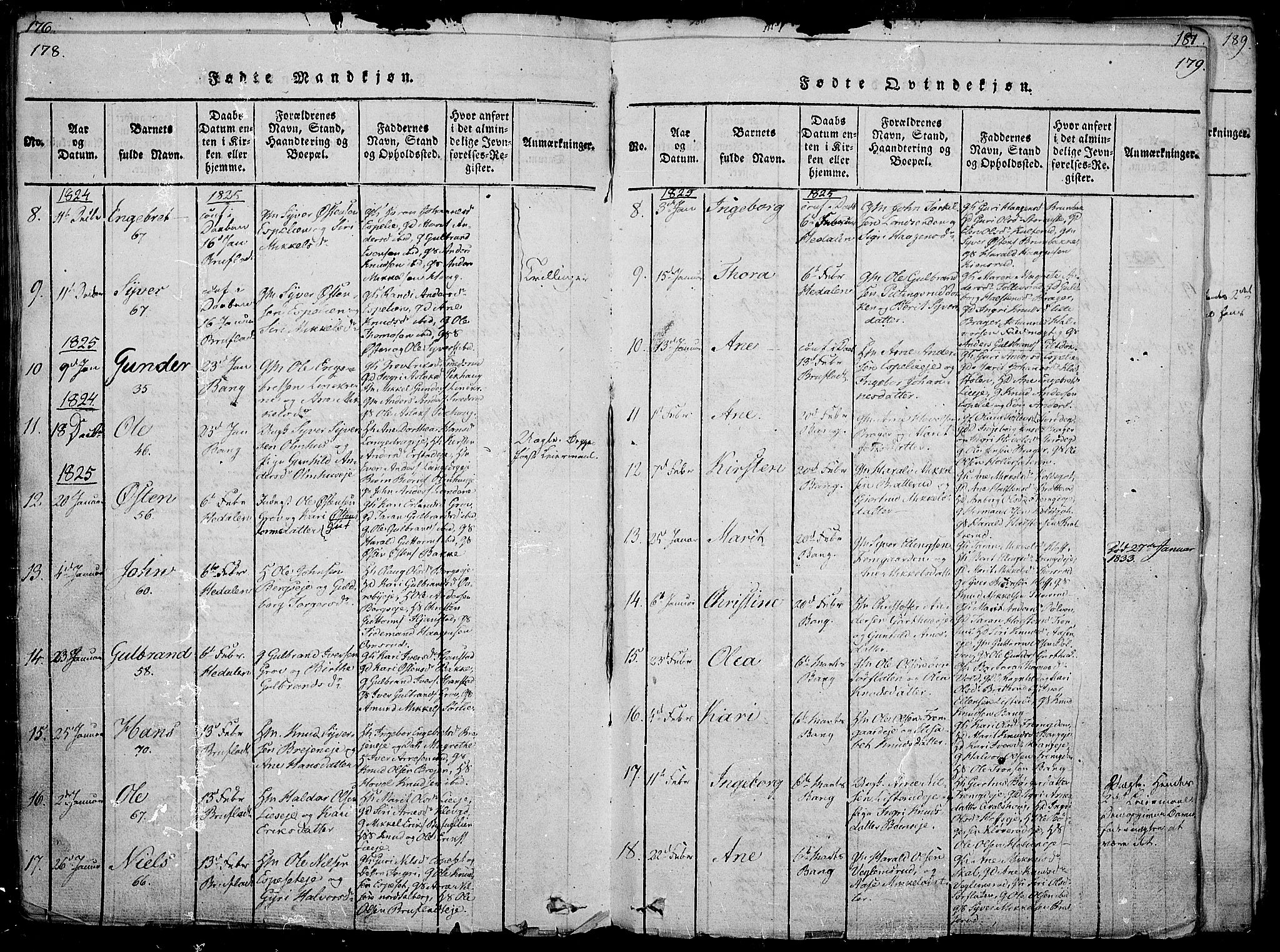 Sør-Aurdal prestekontor, SAH/PREST-128/H/Ha/Haa/L0002: Parish register (official) no. 2, 1815-1840, p. 178-179