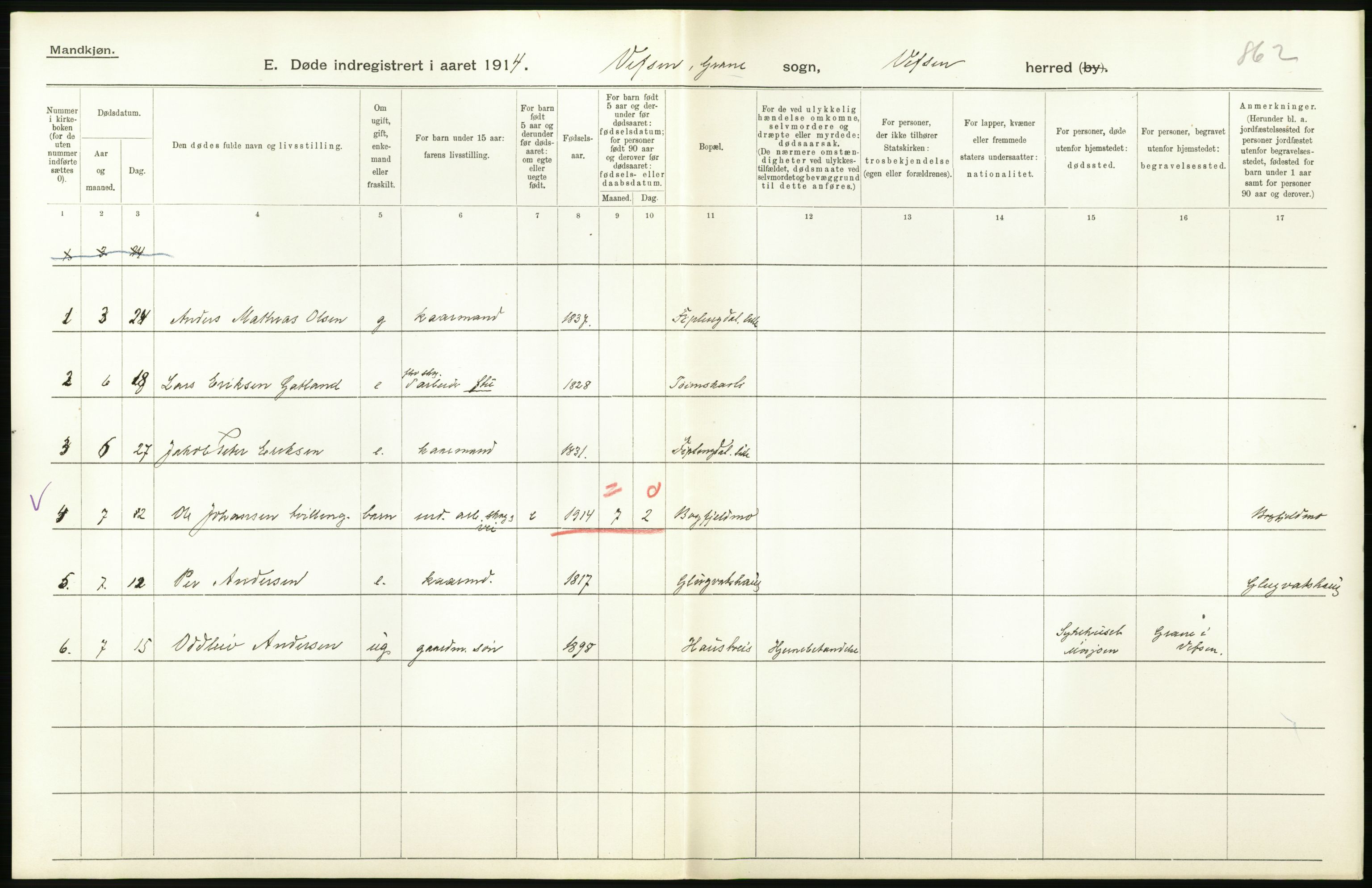 Statistisk sentralbyrå, Sosiodemografiske emner, Befolkning, RA/S-2228/D/Df/Dfb/Dfbd/L0045: Nordlands amt: Døde. Bygder og byer., 1914, p. 534