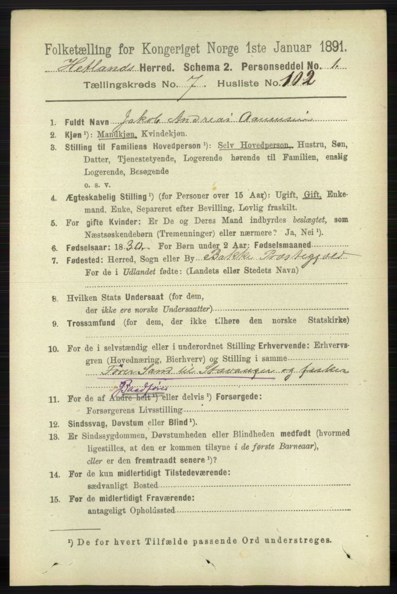 RA, 1891 census for 1126 Hetland, 1891, p. 4336