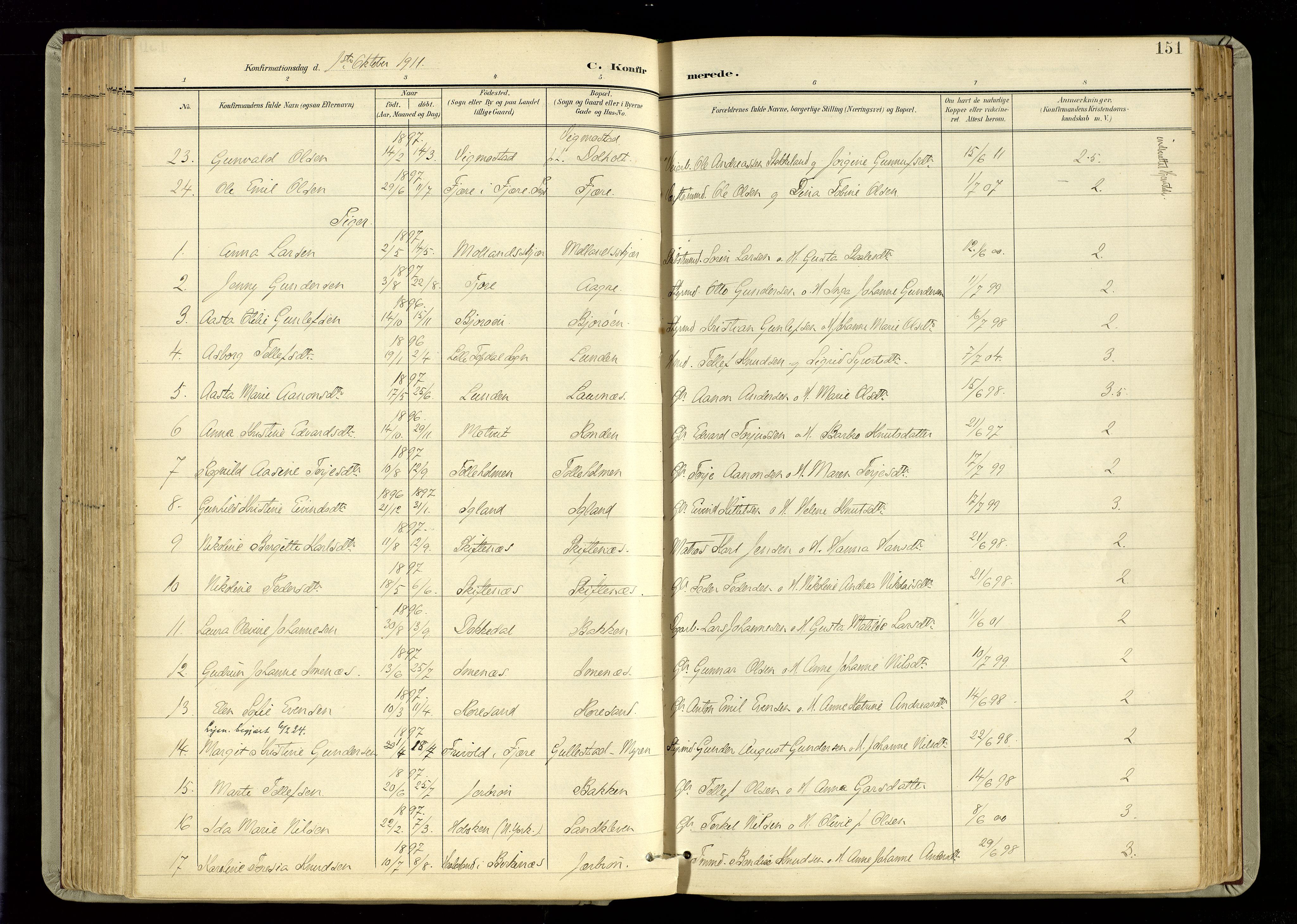 Hommedal sokneprestkontor, AV/SAK-1111-0023/F/Fa/Fab/L0007: Parish register (official) no. A 7, 1898-1924, p. 151