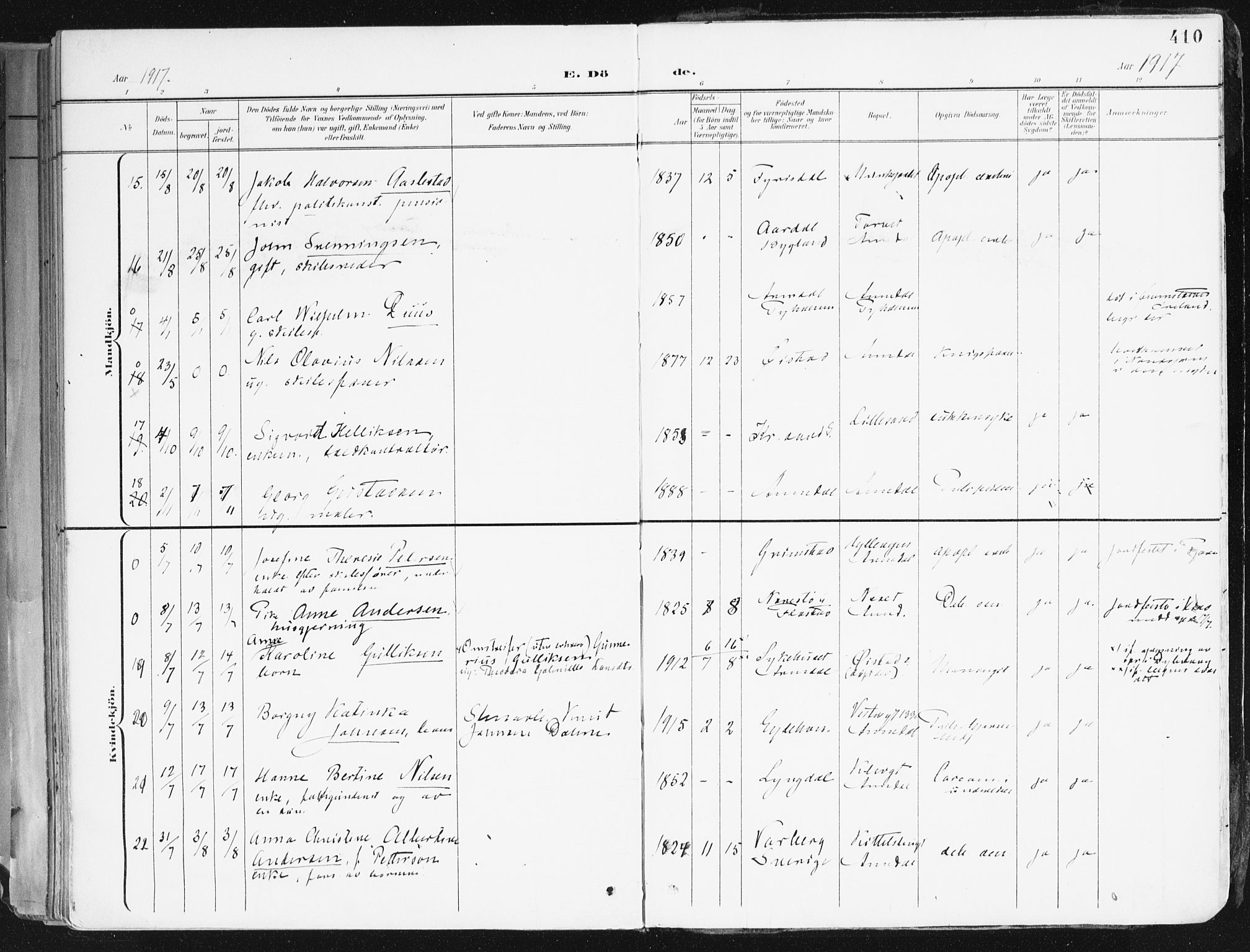 Arendal sokneprestkontor, Trefoldighet, AV/SAK-1111-0040/F/Fa/L0010: Parish register (official) no. A 10, 1900-1919, p. 410