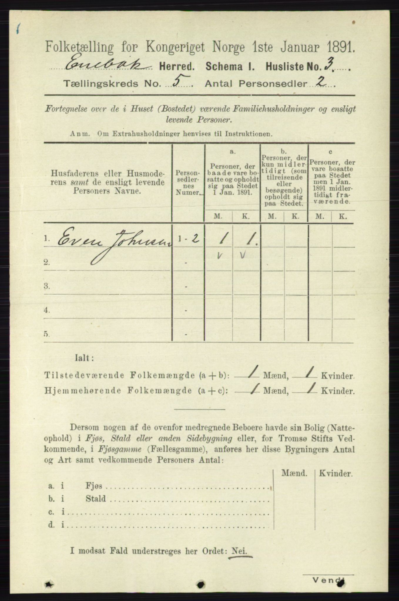 RA, 1891 census for 0229 Enebakk, 1891, p. 1845