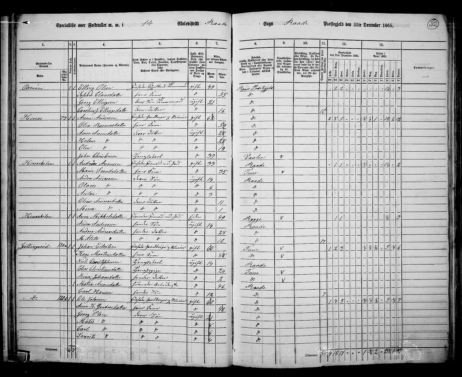 RA, 1865 census for Råde, 1865, p. 30