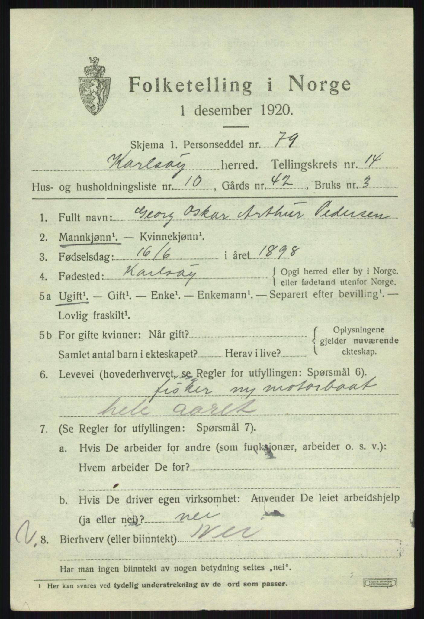 SATØ, 1920 census for Karlsøy, 1920, p. 5253