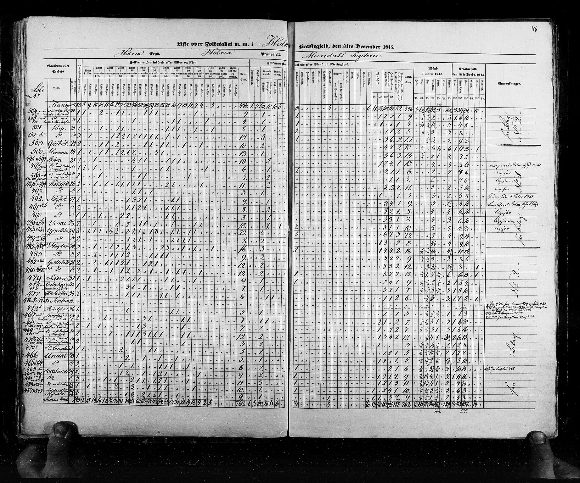 RA, Census 1845, vol. 6: Lister og Mandal amt og Stavanger amt, 1845, p. 46