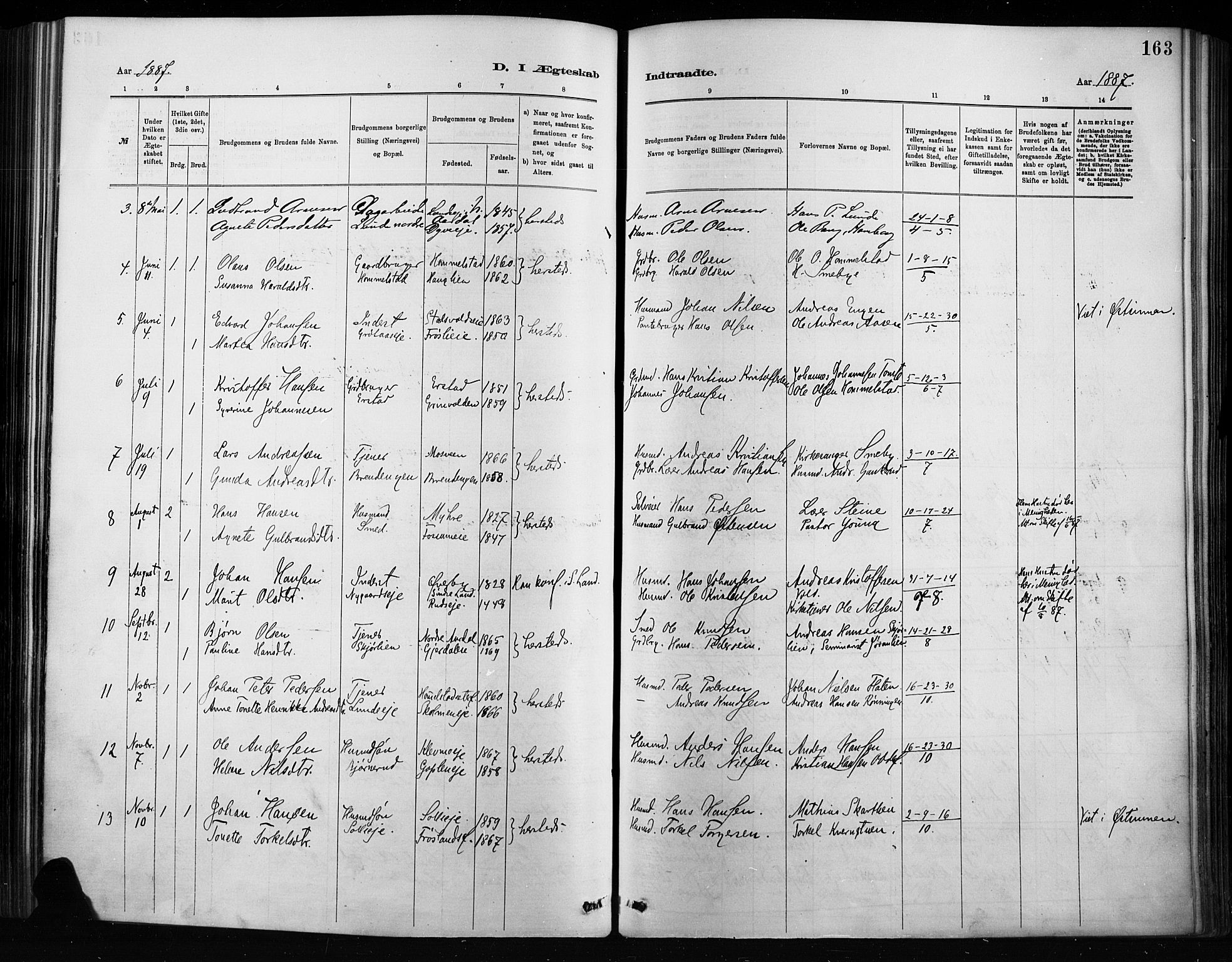 Nordre Land prestekontor, SAH/PREST-124/H/Ha/Haa/L0004: Parish register (official) no. 4, 1882-1896, p. 163