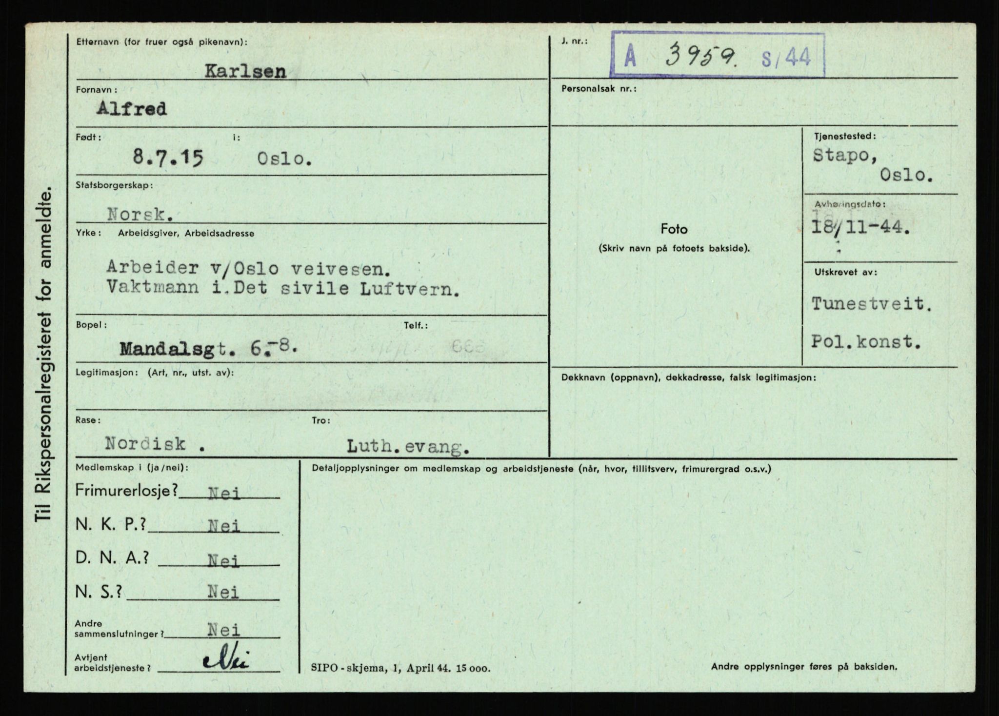 Statspolitiet - Hovedkontoret / Osloavdelingen, AV/RA-S-1329/C/Ca/L0008: Johan(nes)sen - Knoph, 1943-1945, p. 3284