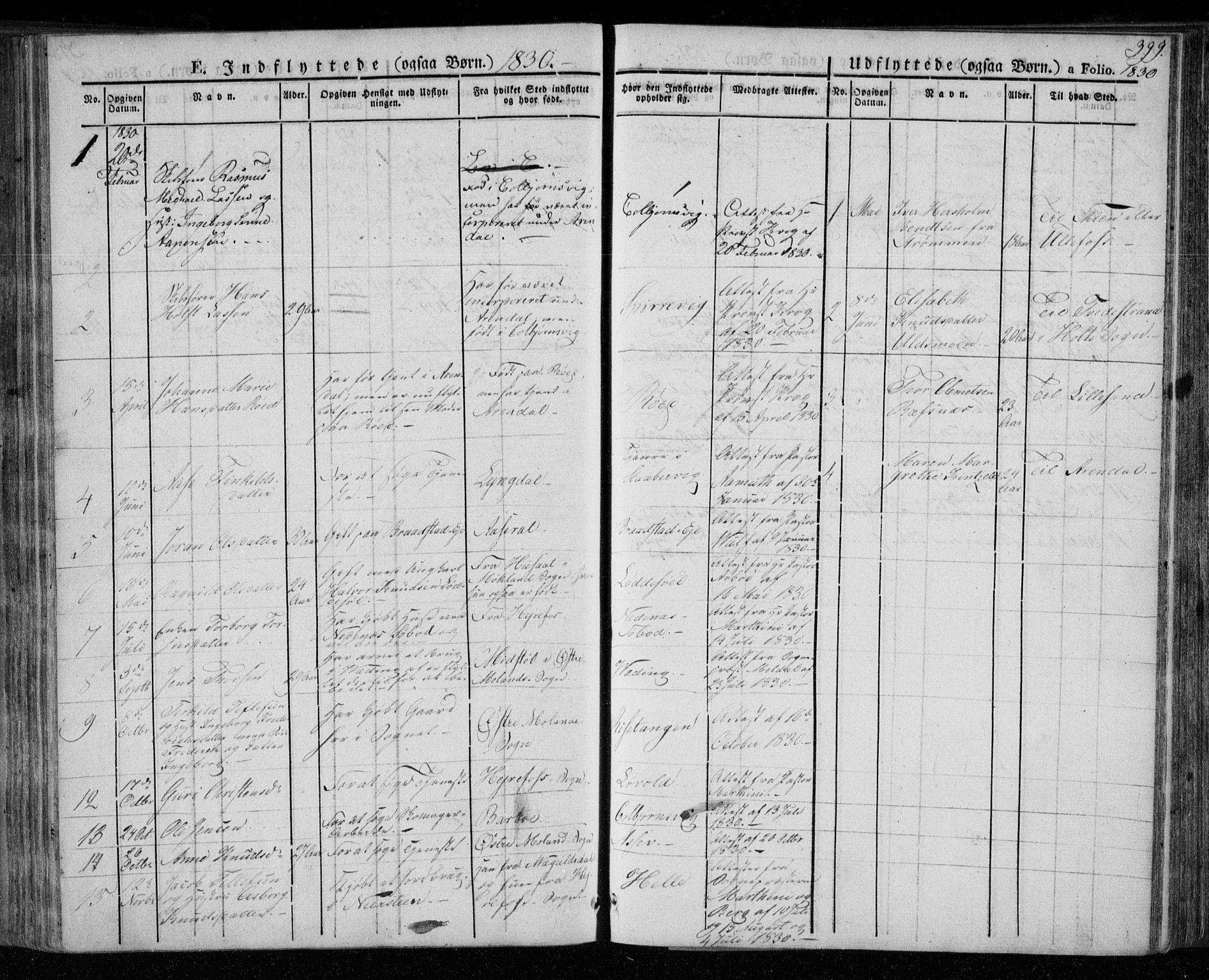 Øyestad sokneprestkontor, AV/SAK-1111-0049/F/Fa/L0013: Parish register (official) no. A 13, 1827-1842, p. 399