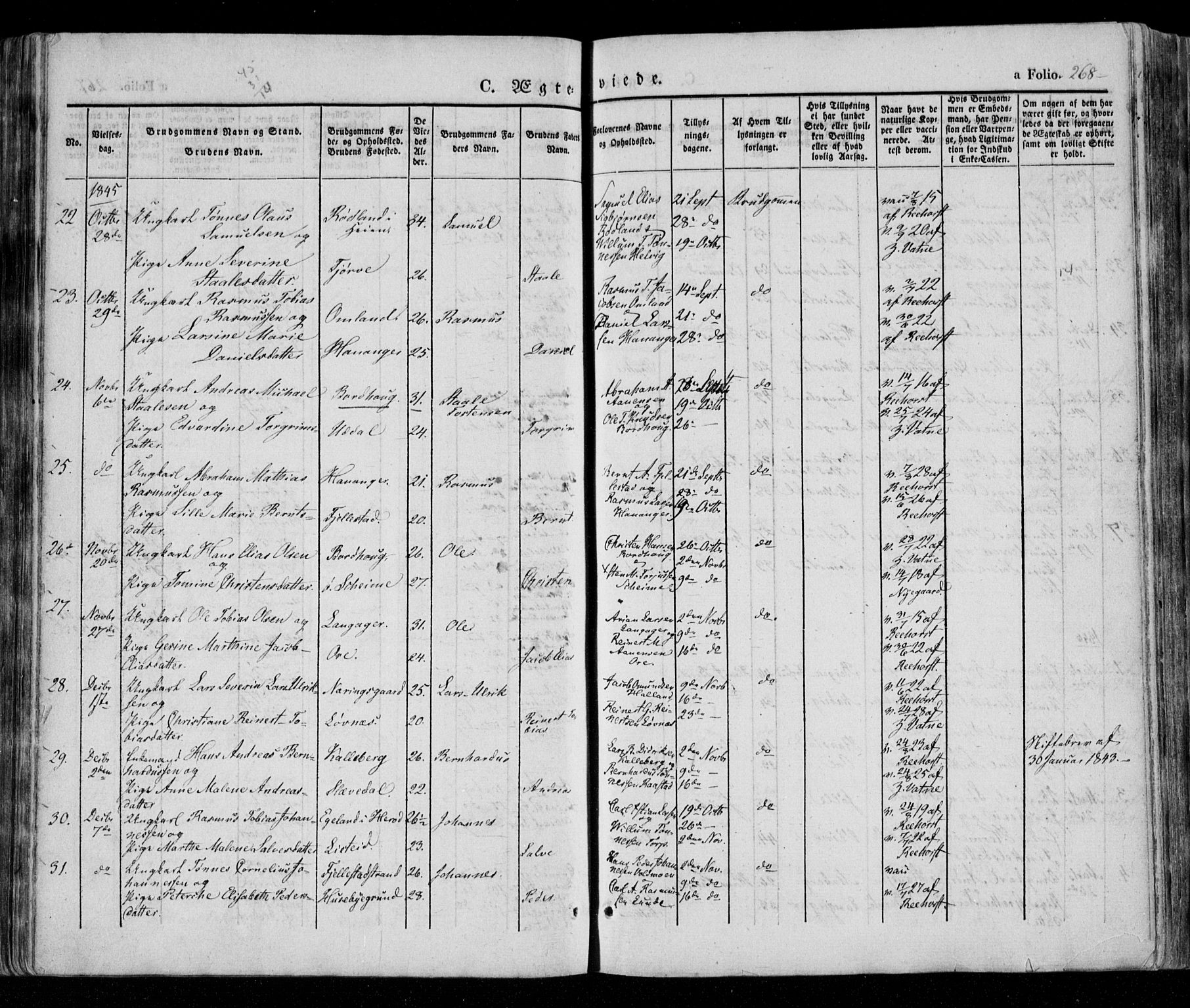 Lista sokneprestkontor, AV/SAK-1111-0027/F/Fa/L0009: Parish register (official) no. A 9, 1835-1846, p. 268