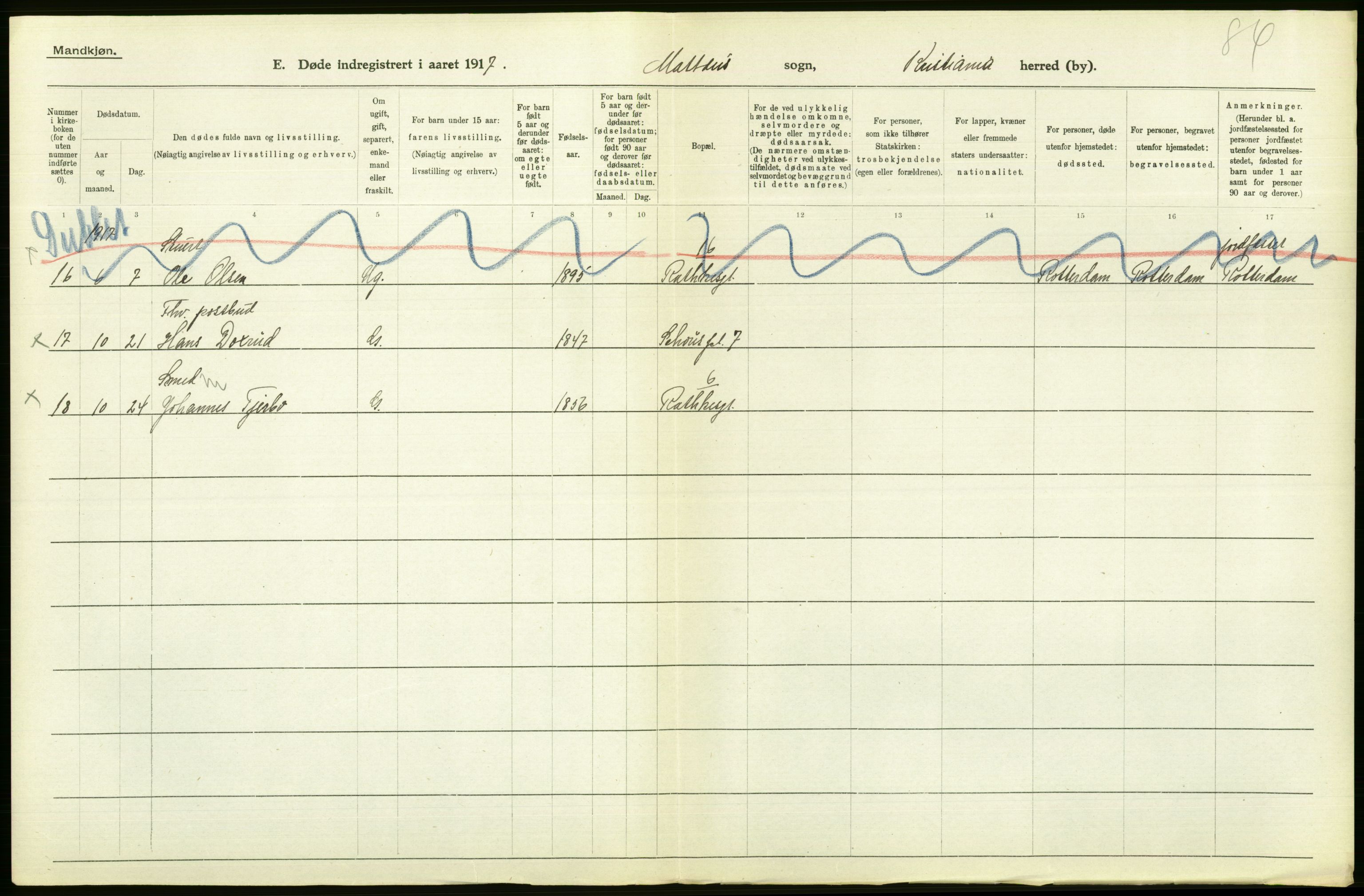 Statistisk sentralbyrå, Sosiodemografiske emner, Befolkning, AV/RA-S-2228/D/Df/Dfb/Dfbg/L0010: Kristiania: Døde, 1917, p. 356