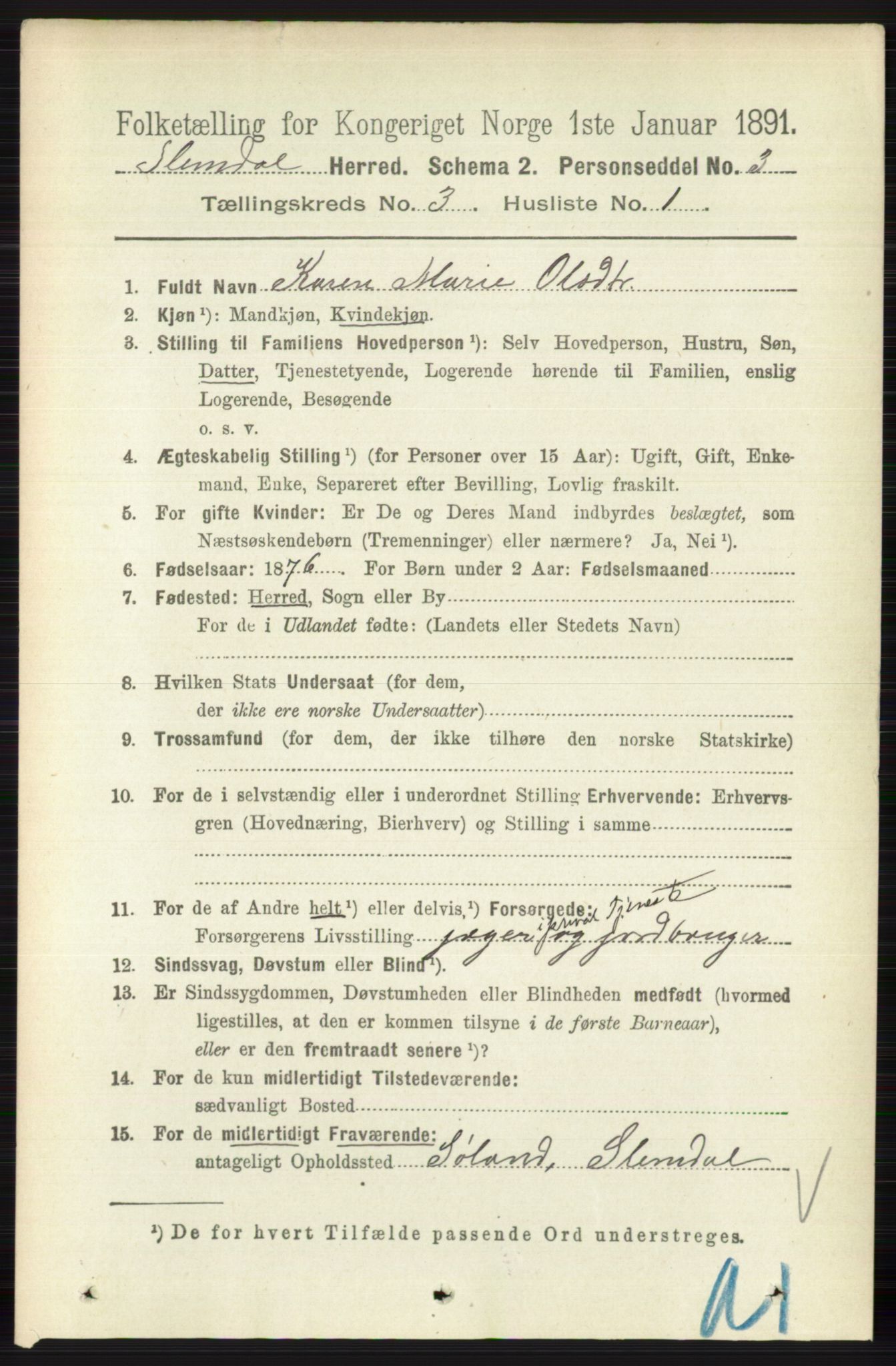 RA, 1891 census for 0811 Slemdal, 1891, p. 756