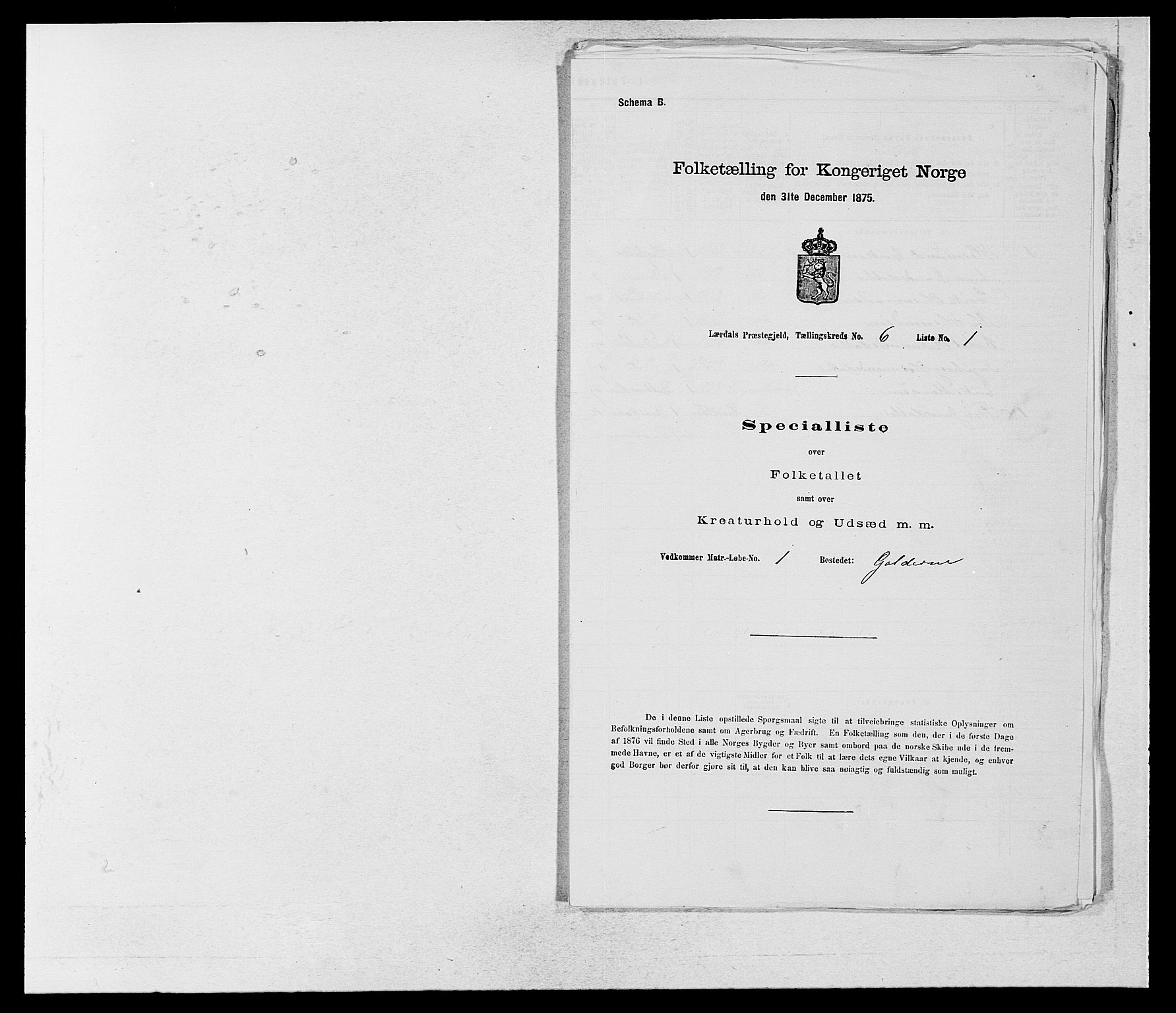 SAB, 1875 census for 1422P Lærdal, 1875, p. 760